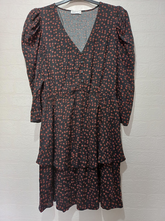 Papaya Black Floral Tiered Midi Dress Size 14 20" PTP - Very Good Condition