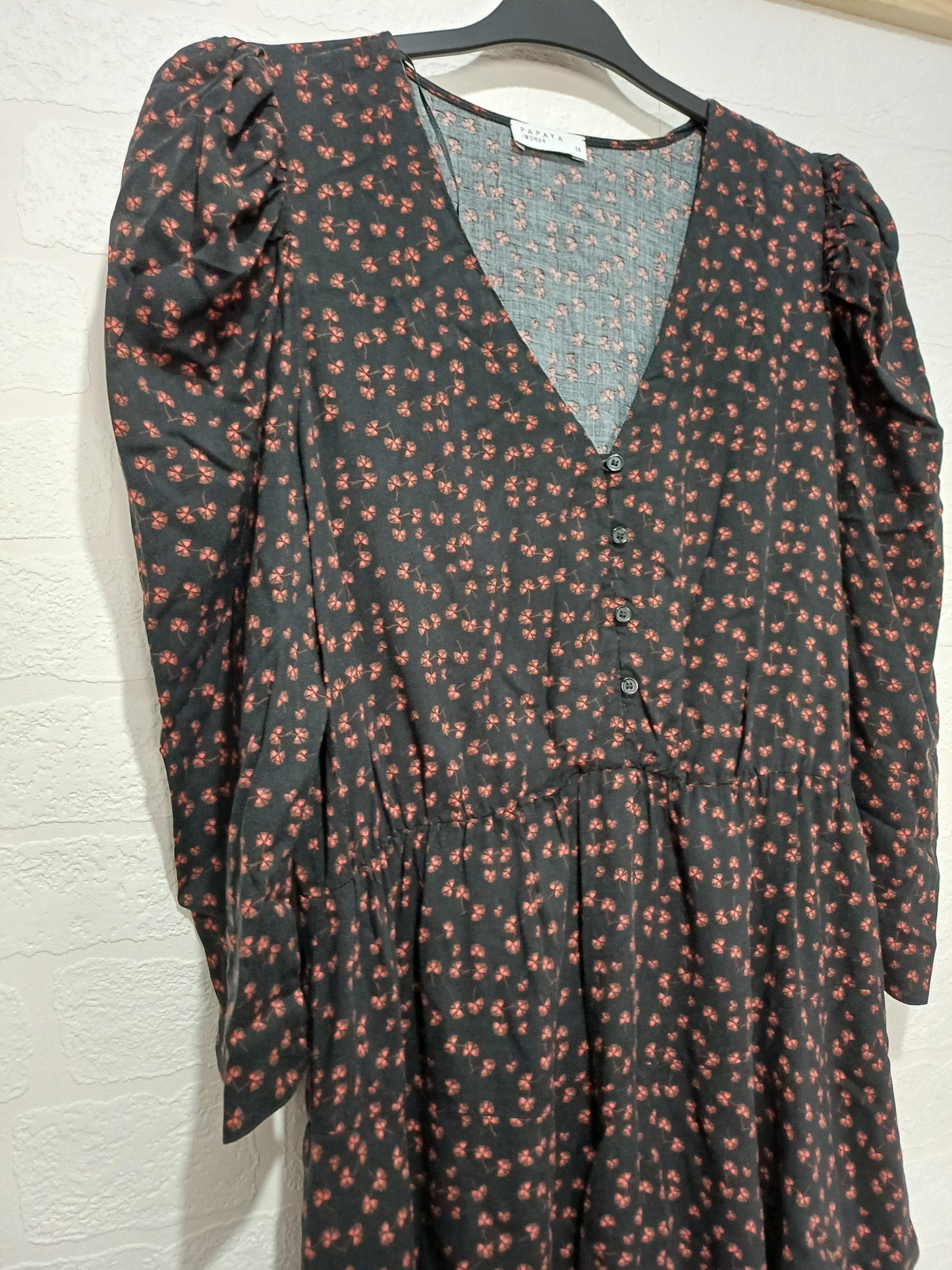Papaya Black Floral Tiered Midi Dress Size 14 20" PTP - Very Good Condition