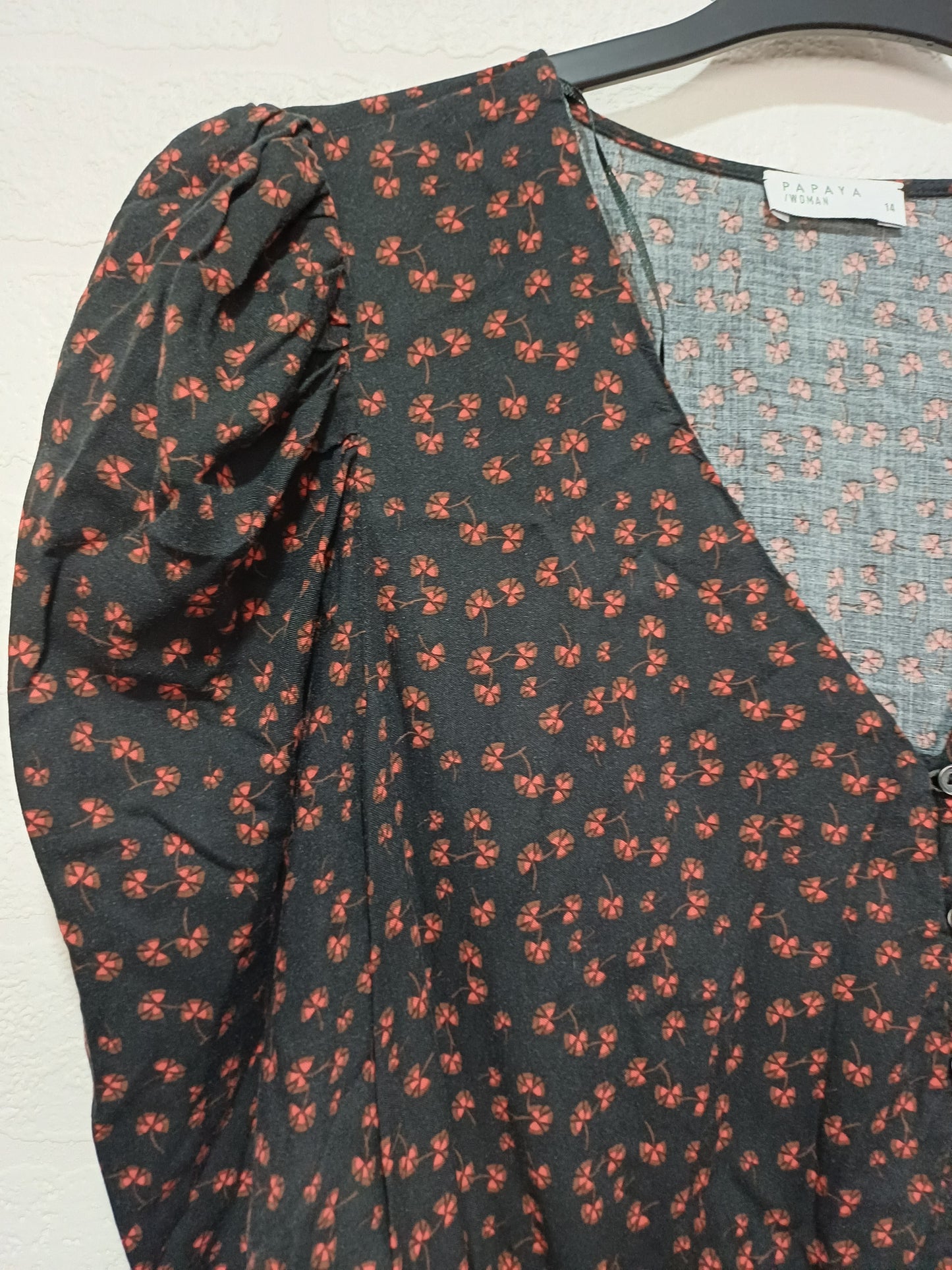 Papaya Black Floral Tiered Midi Dress Size 14 20" PTP - Very Good Condition