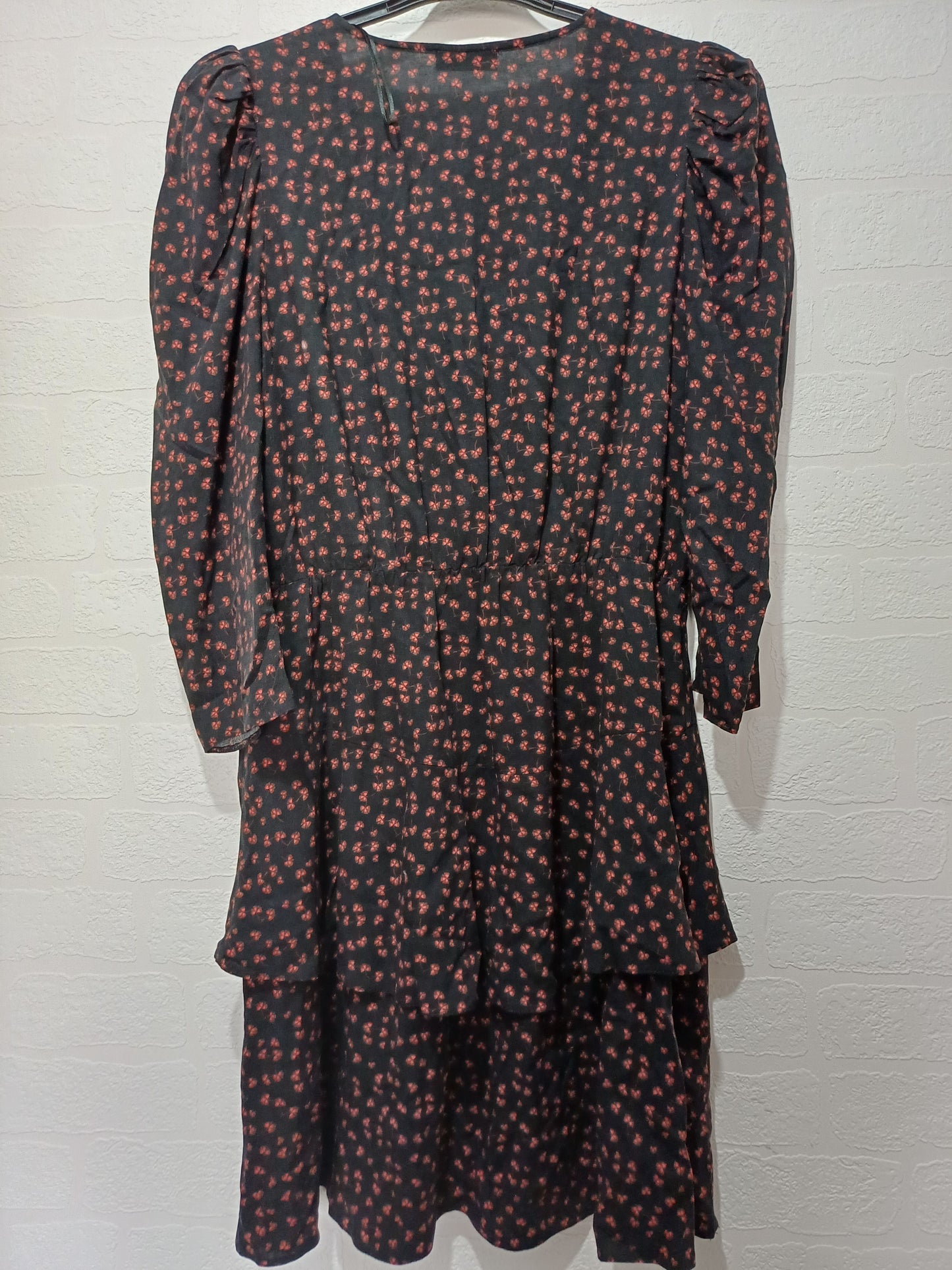 Papaya Black Floral Tiered Midi Dress Size 14 20" PTP - Very Good Condition