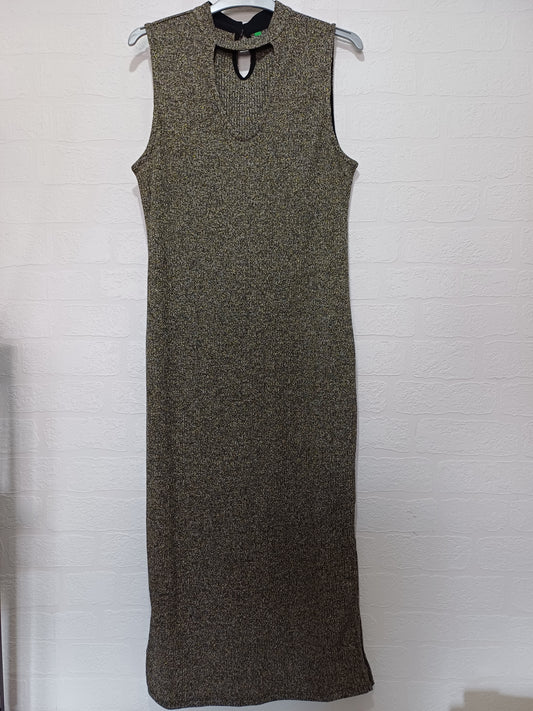 United Colours of Benetton Gold Metallic Rib Dress Medium 18" PTP - Very Good Condition