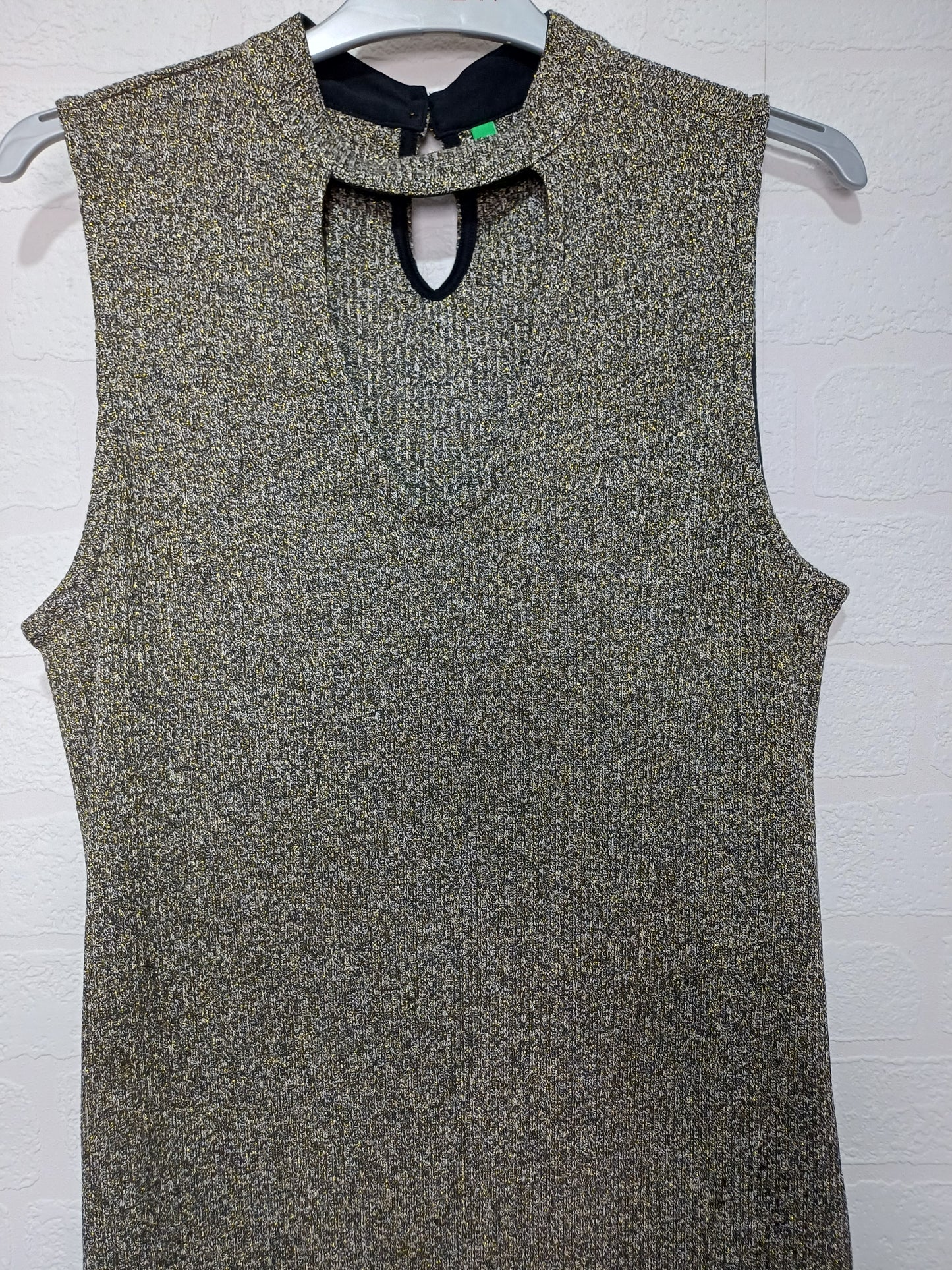 United Colours of Benetton Gold Metallic Rib Dress Medium 18" PTP - Very Good Condition