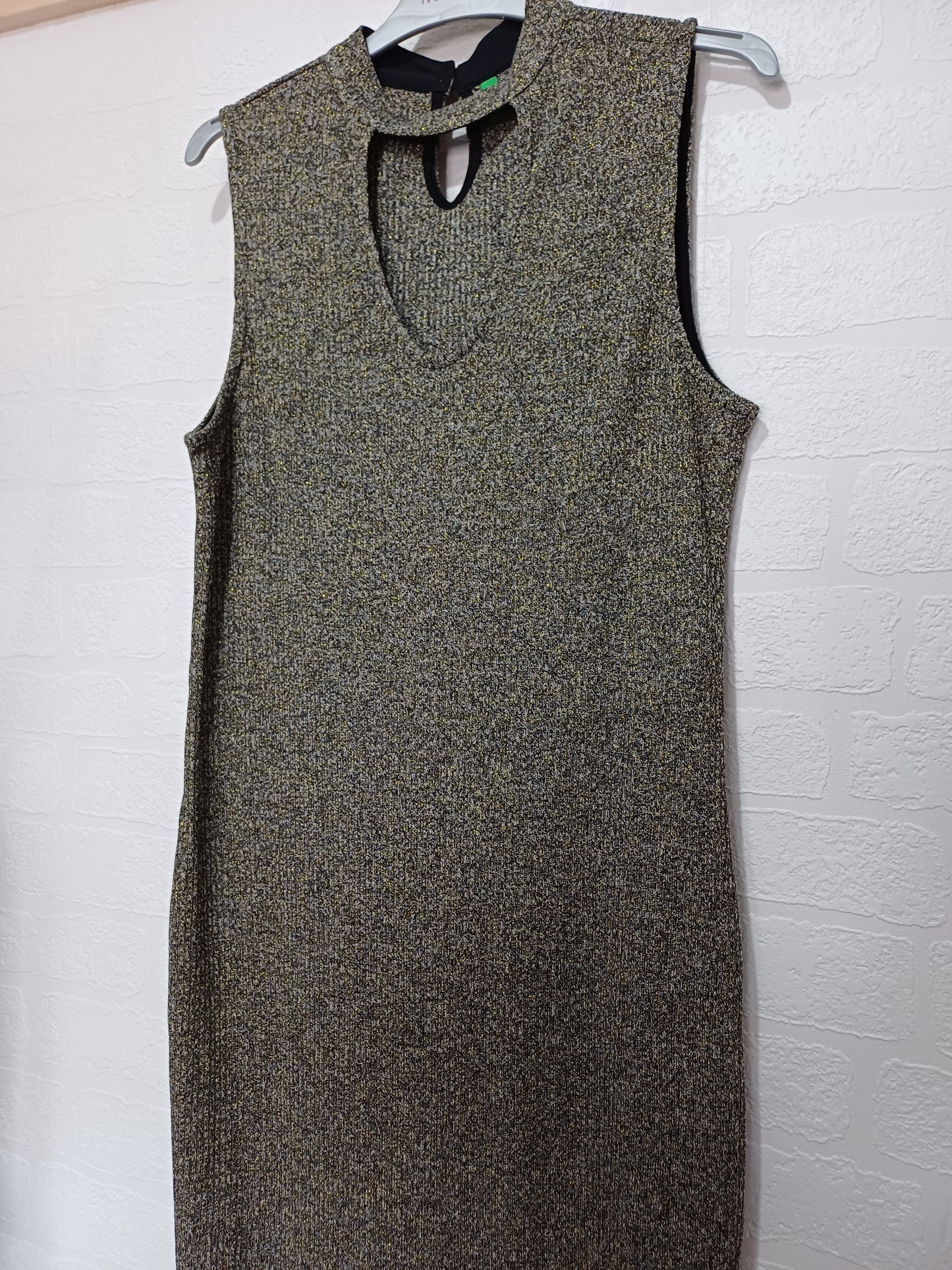 United Colours of Benetton Gold Metallic Rib Dress Medium 18" PTP - Very Good Condition