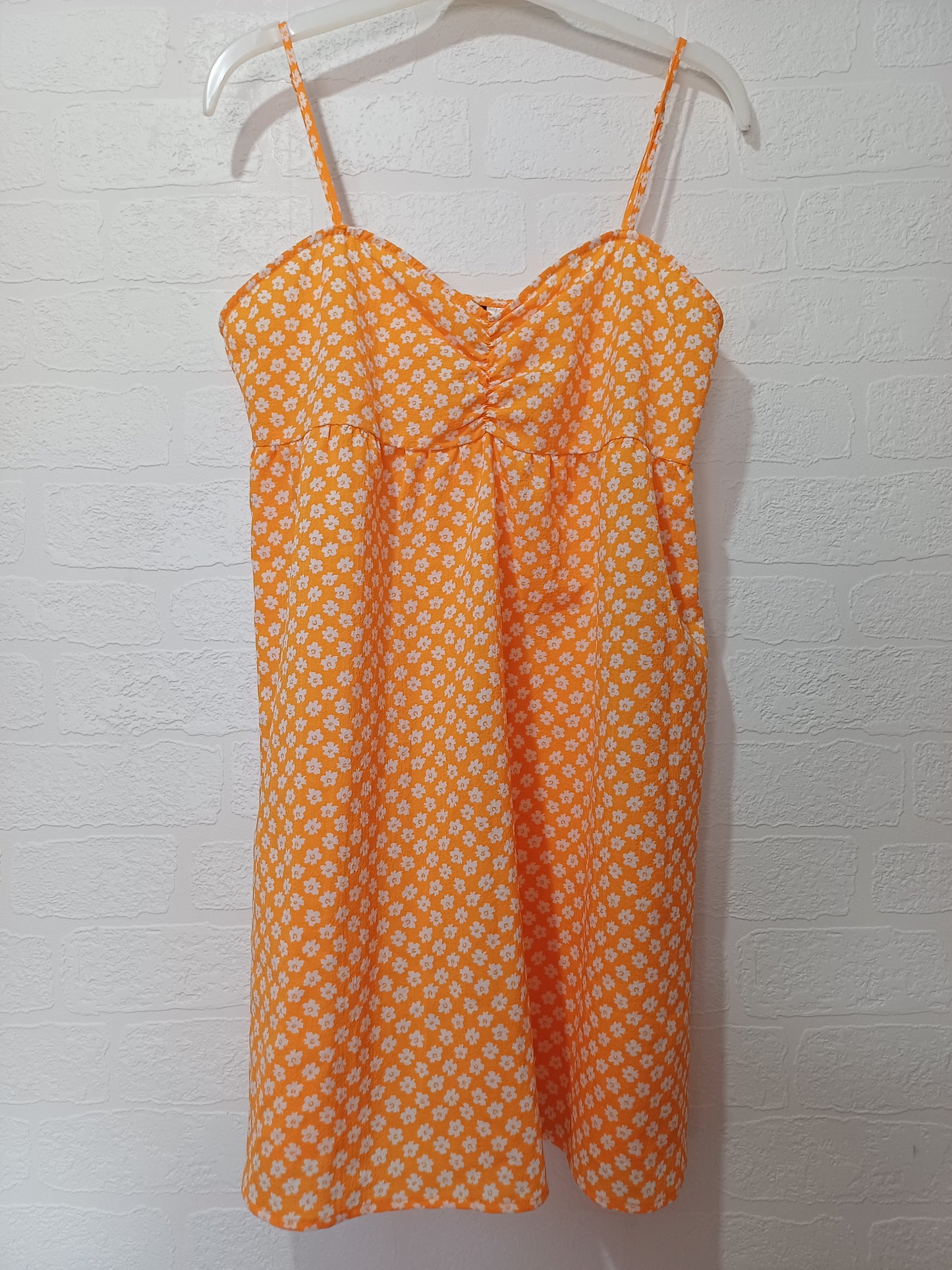 H&M Divided Orange Floral Strappy Summer Dress Medium 17" PTP - Very Good Condition