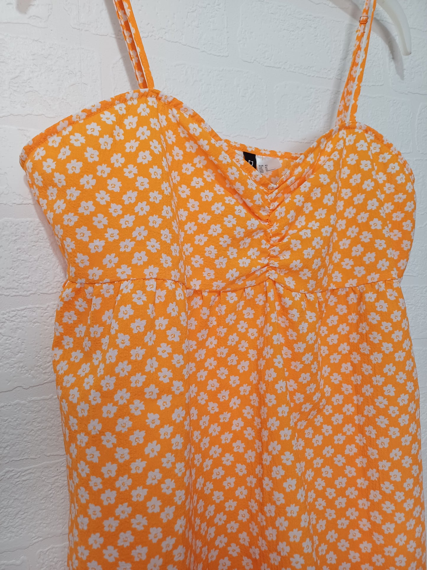 H&M Divided Orange Floral Strappy Summer Dress Medium 17" PTP - Very Good Condition