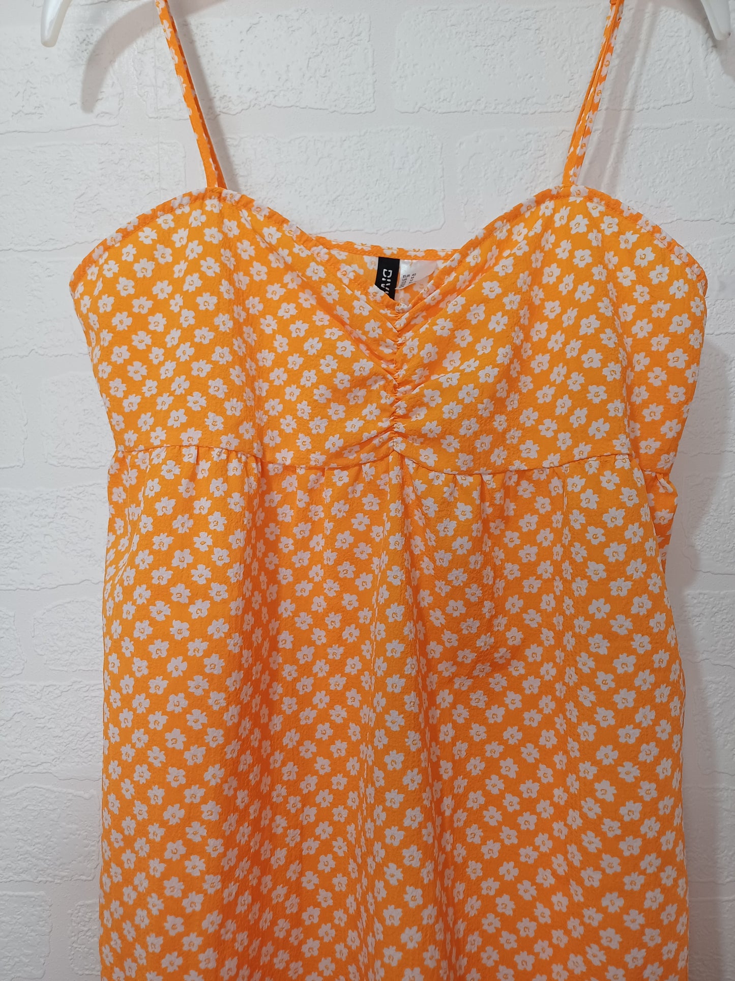 H&M Divided Orange Floral Strappy Summer Dress Medium 17" PTP - Very Good Condition