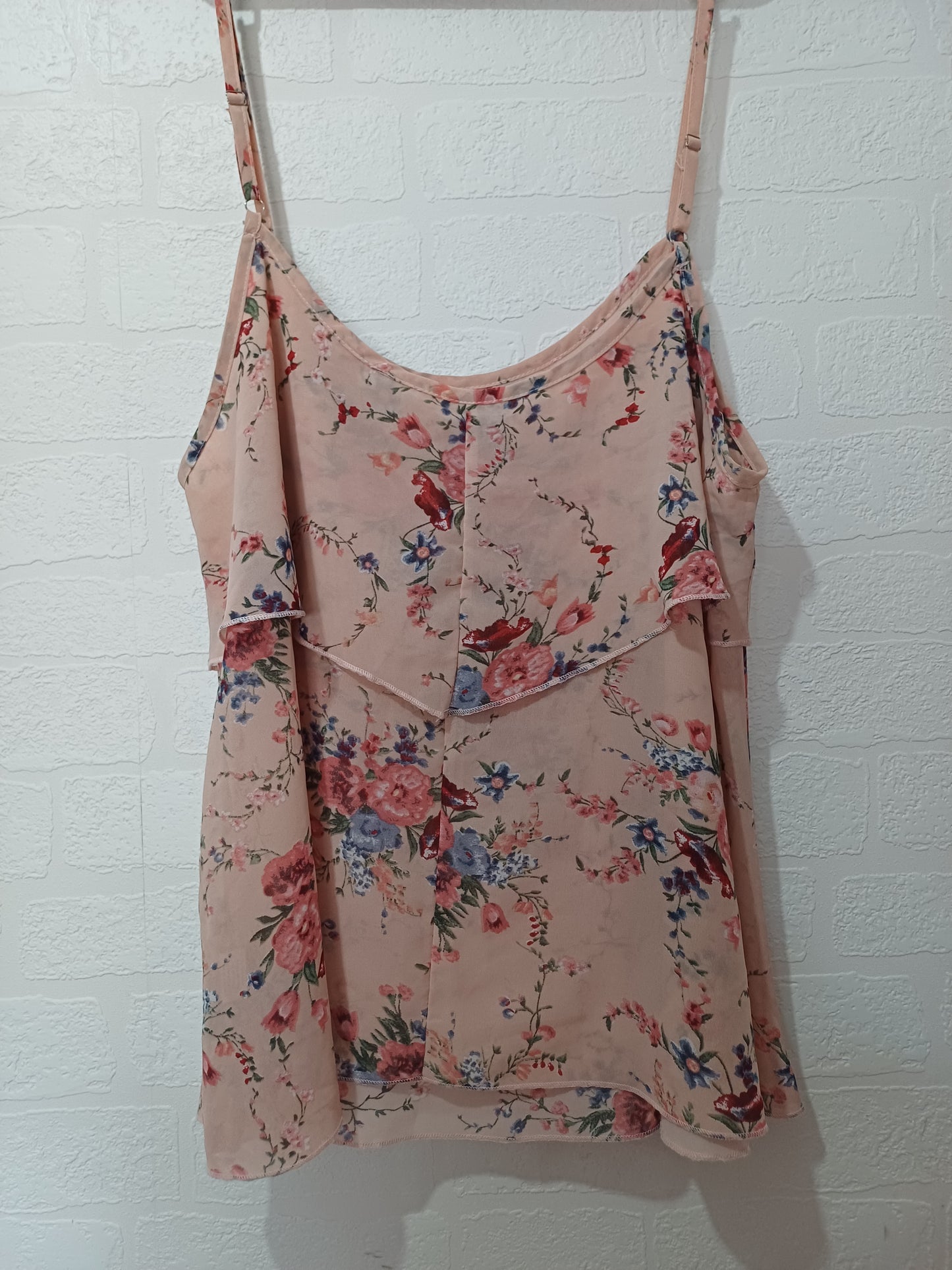 Pink Floral Cold Shoulder Boho Top XL 21" PTP - Very Good Condition