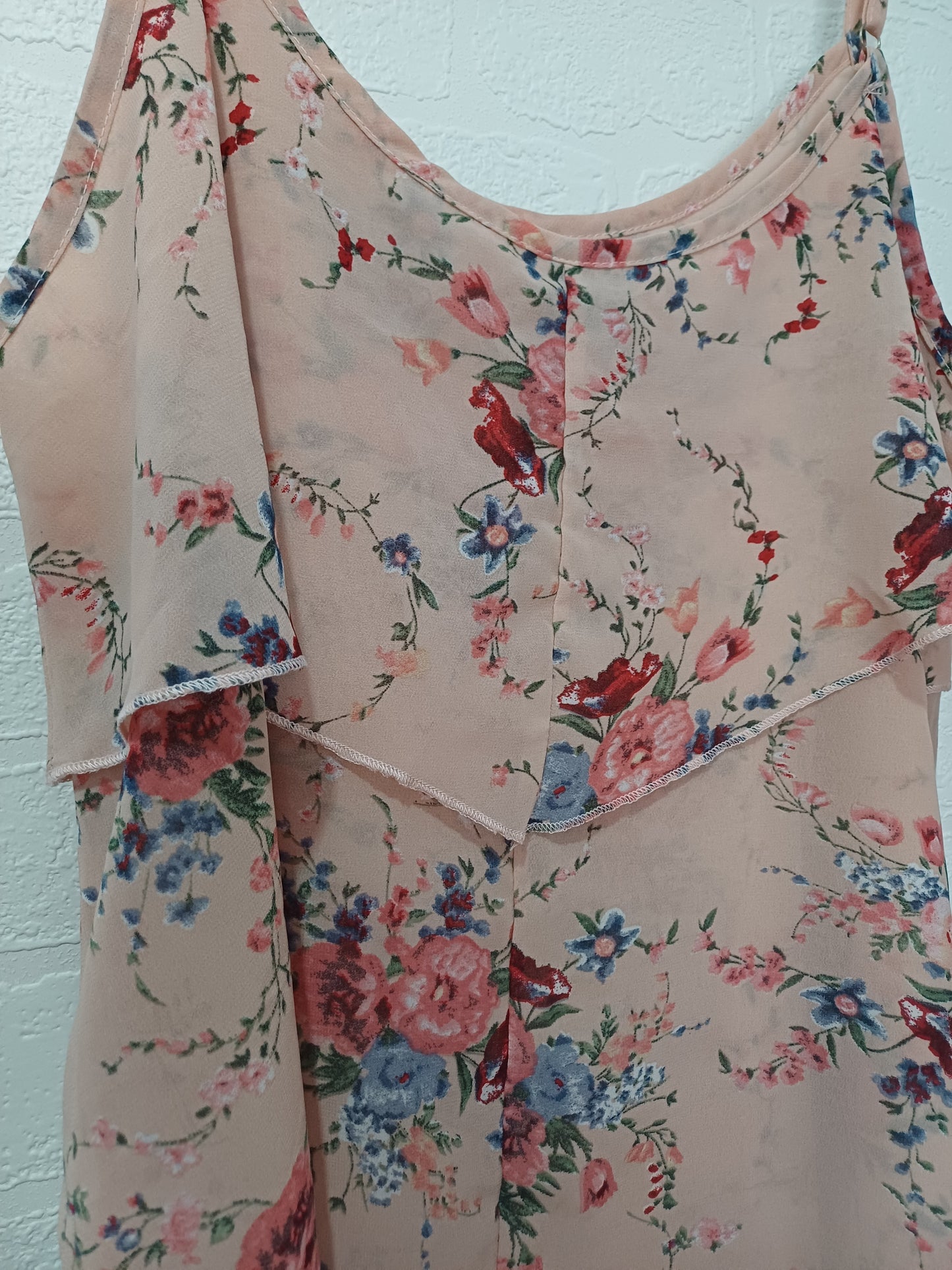 Pink Floral Cold Shoulder Boho Top XL 21" PTP - Very Good Condition