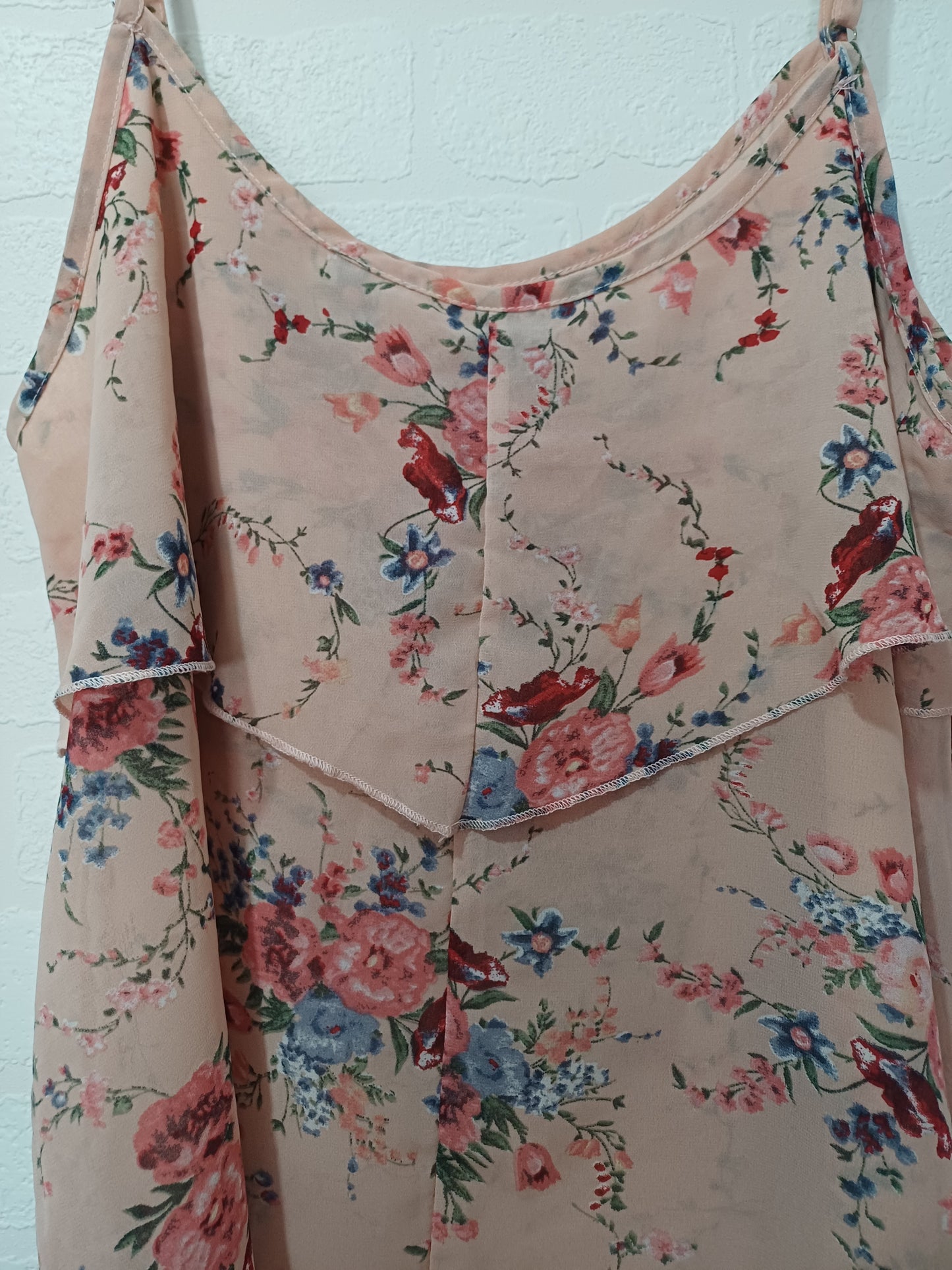 Pink Floral Cold Shoulder Boho Top XL 21" PTP - Very Good Condition