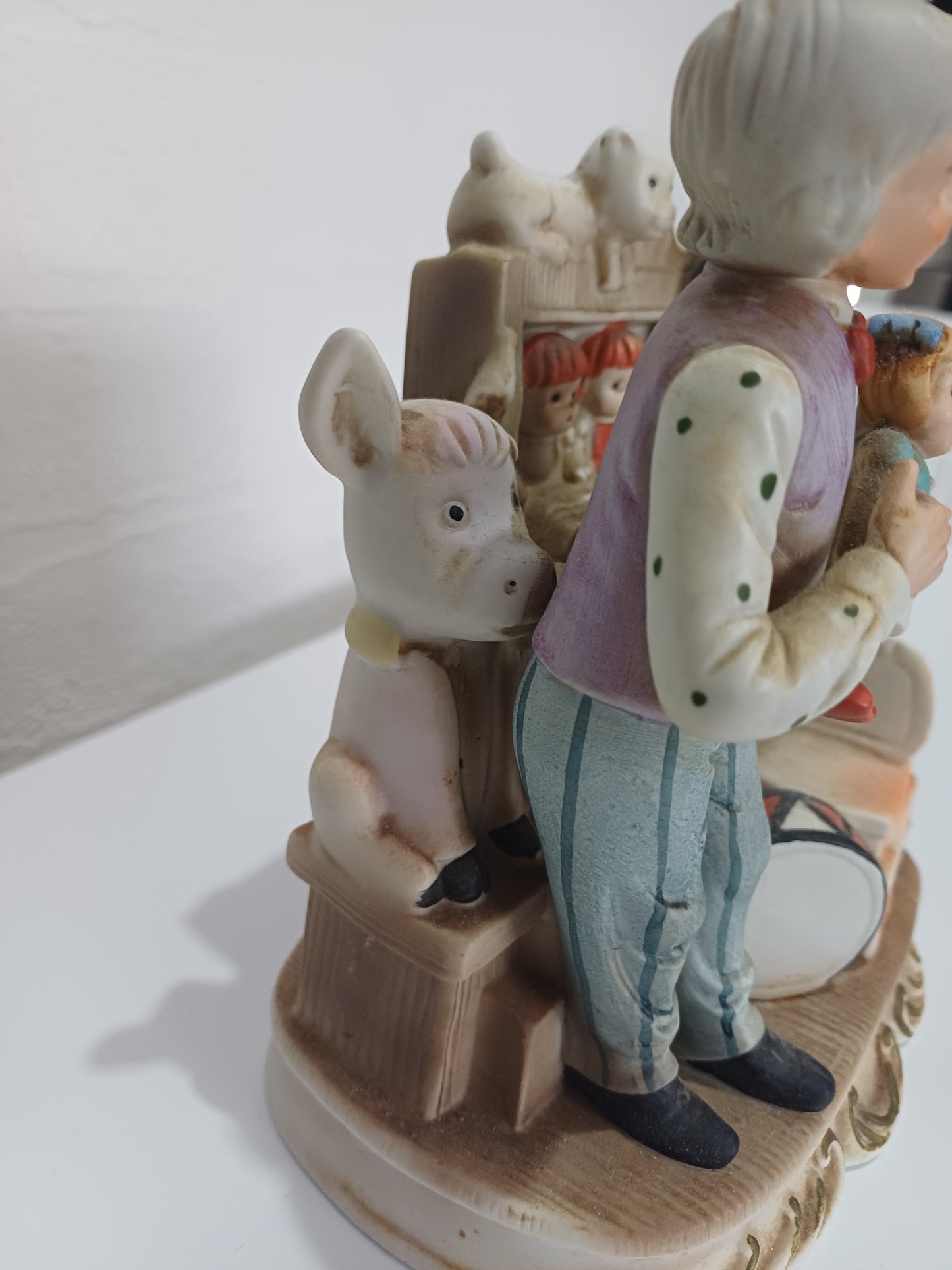 Vintage Style Ceramic Figurine Toy Shop Scene Hand Painted 6.5" High - Very Good Condition