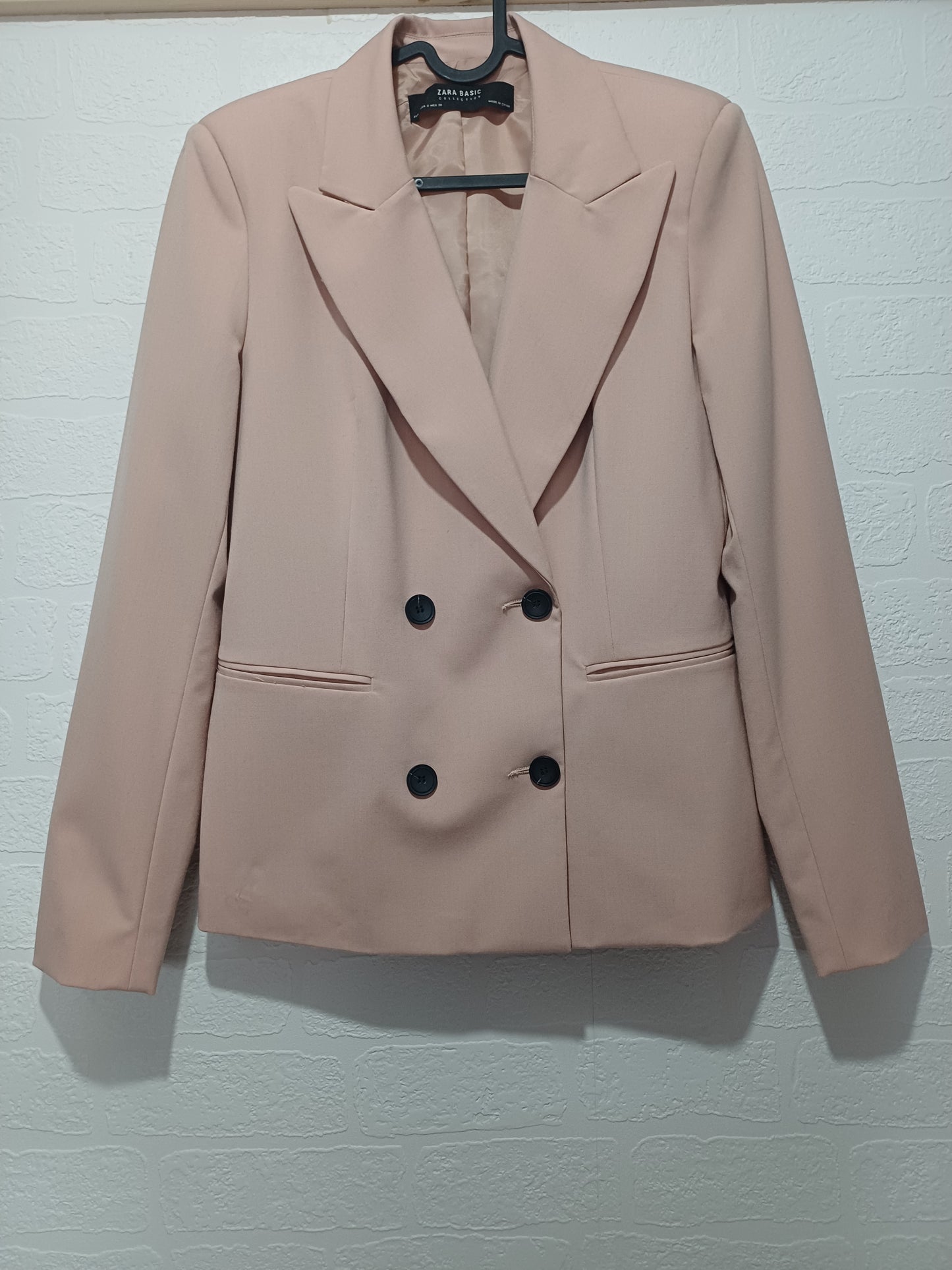Zara Blush Pink Double Breasted Blazer Jacket EU40/UK12 18" PTP - Very Good Condition