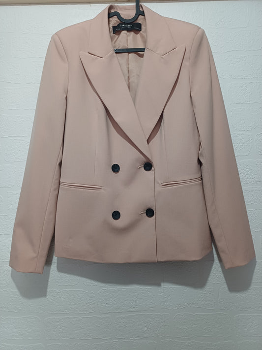 Zara Blush Pink Double Breasted Blazer Jacket EU40/UK12 18" PTP - Very Good Condition