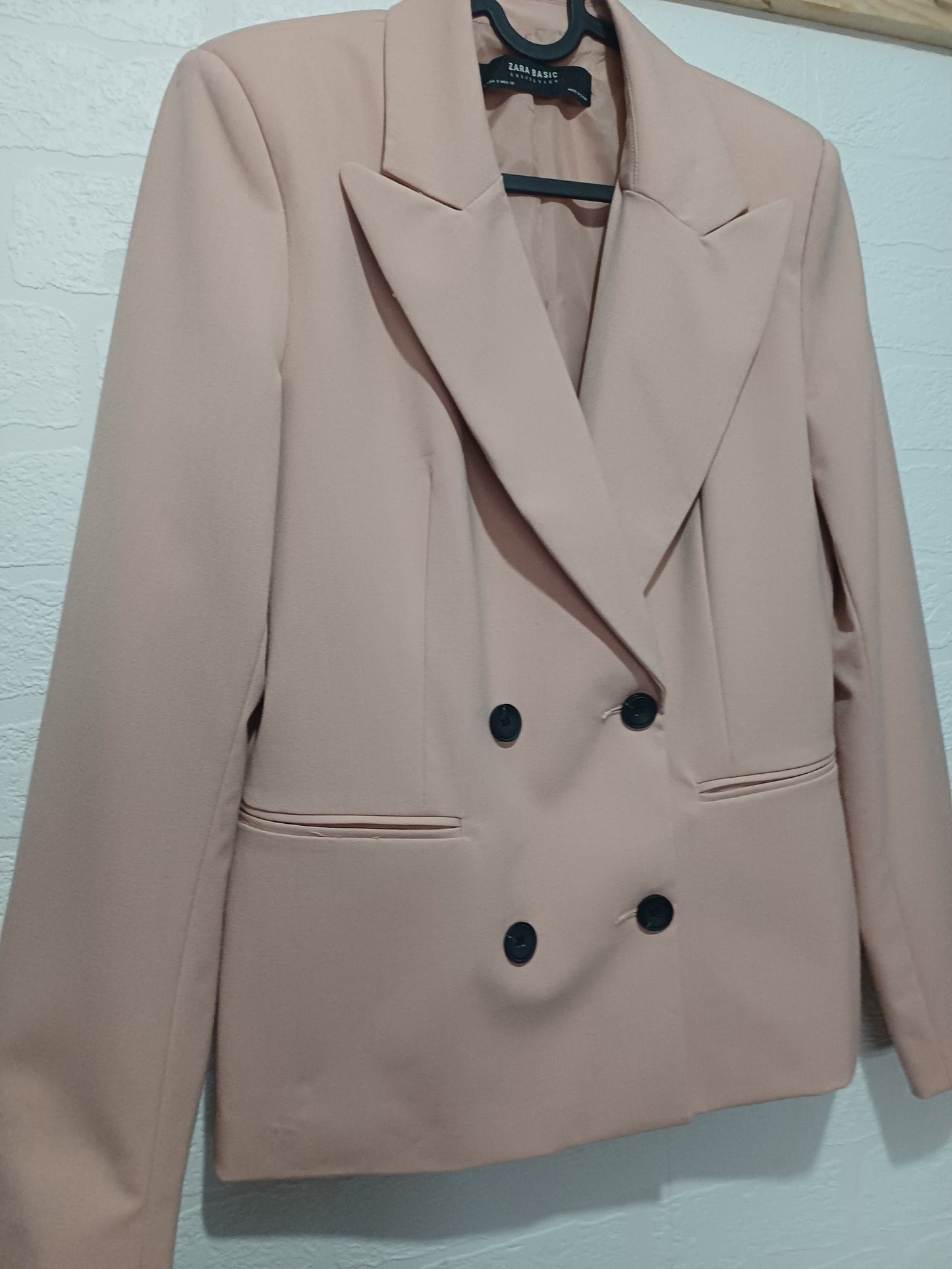 Zara Blush Pink Double Breasted Blazer Jacket EU40/UK12 18" PTP - Very Good Condition