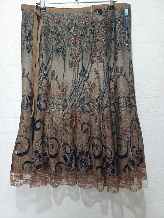 LBO London Brown Floral Midi Skirt Size 16 - Excellent Condition