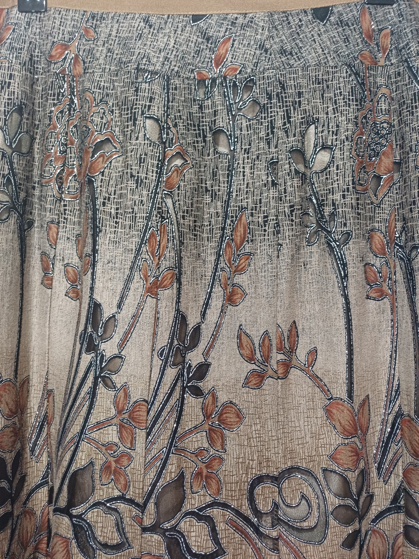 LBO London Brown Floral Midi Skirt Size 16 - Excellent Condition