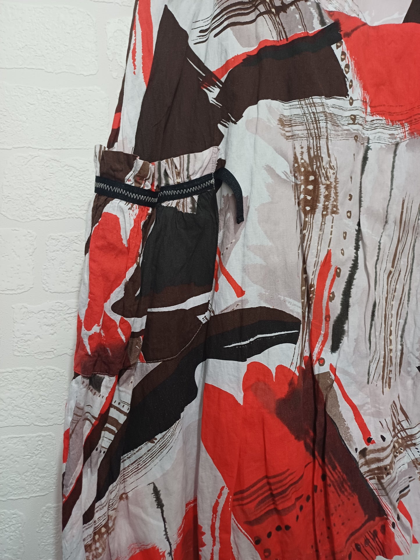 Stitches Red Brown Beige Abstract Print A-Line Skirt Size 14 - Very Good Condition