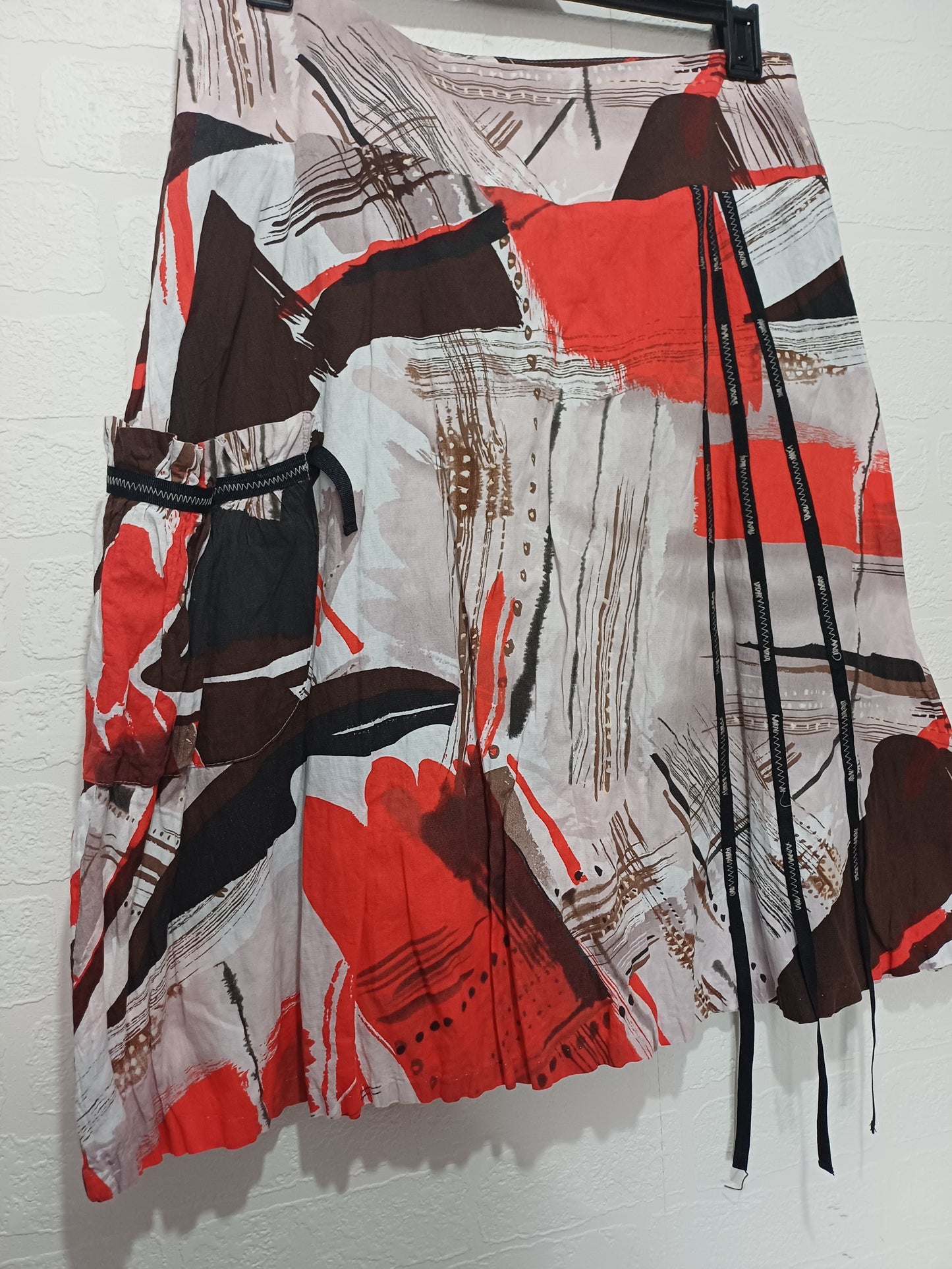 Stitches Red Brown Beige Abstract Print A-Line Skirt Size 14 - Very Good Condition