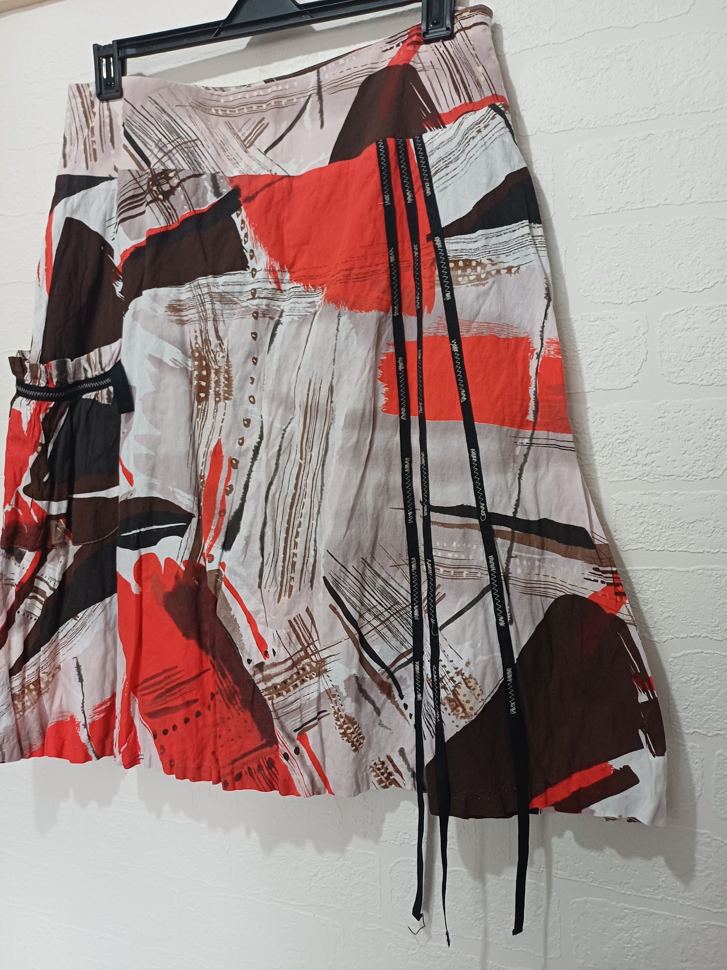Stitches Red Brown Beige Abstract Print A-Line Skirt Size 14 - Very Good Condition