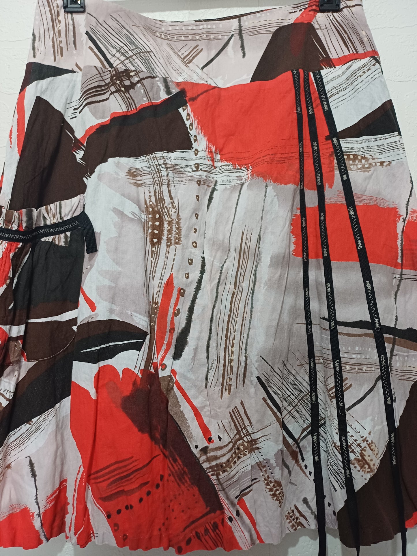 Stitches Red Brown Beige Abstract Print A-Line Skirt Size 14 - Very Good Condition