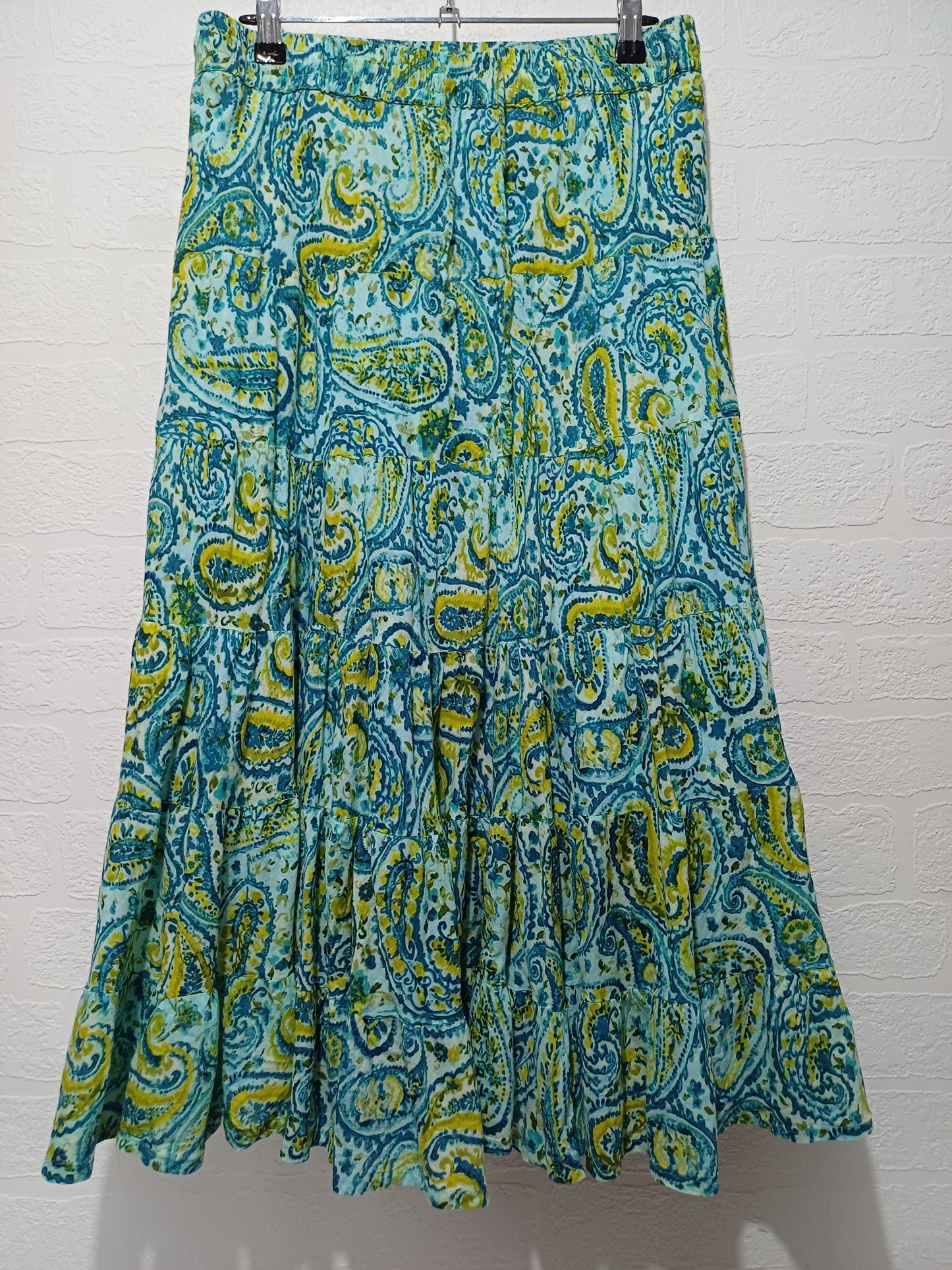 Cerulean by Blue Diamond Turquoise and Green Paisley Midi Skirt Size 12 - Very Good Condition
