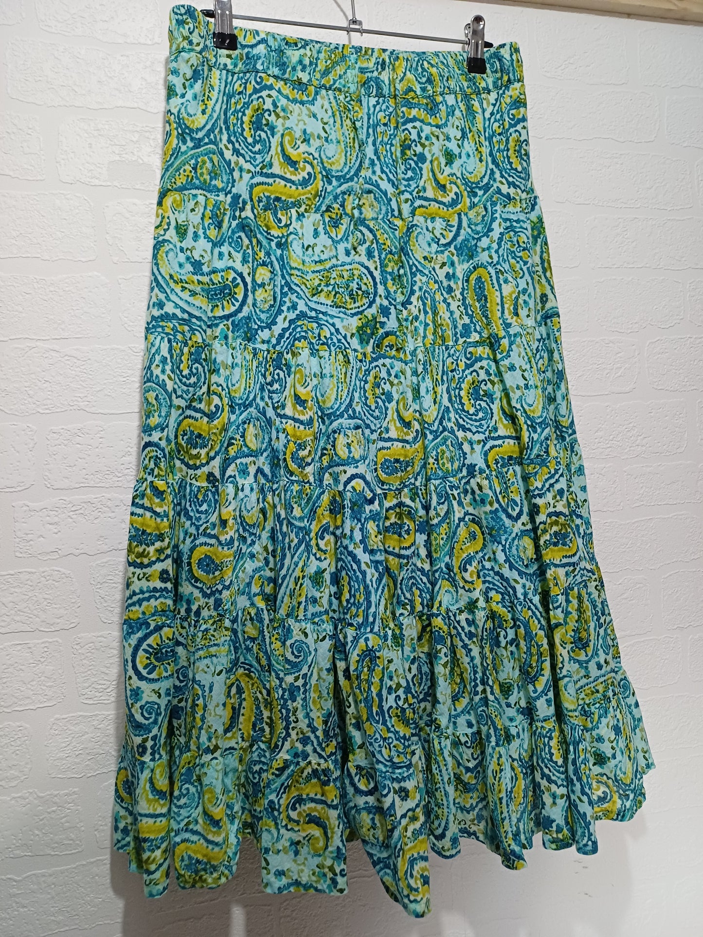 Cerulean by Blue Diamond Turquoise and Green Paisley Midi Skirt Size 12 - Very Good Condition