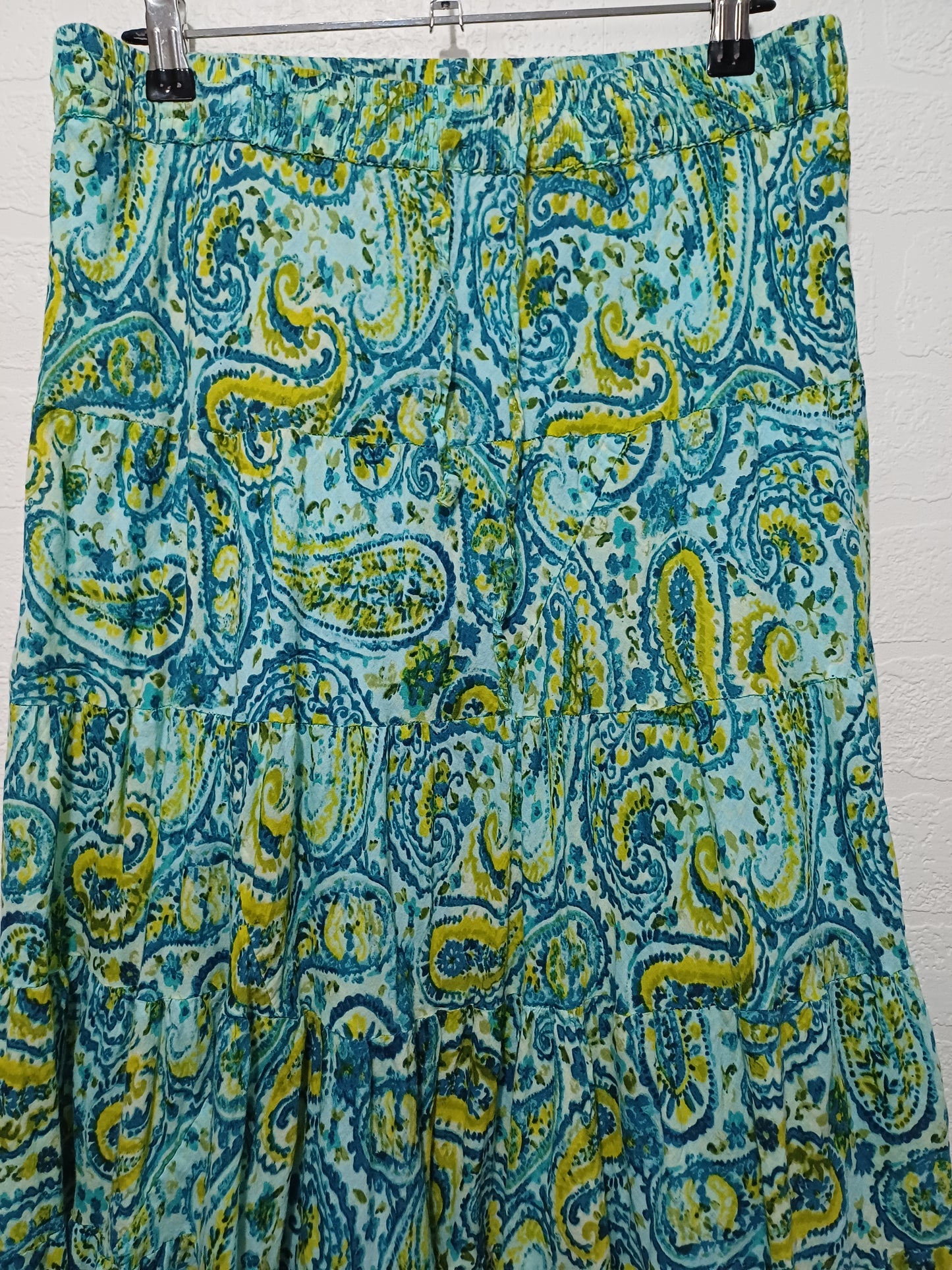 Cerulean by Blue Diamond Turquoise and Green Paisley Midi Skirt Size 12 - Very Good Condition