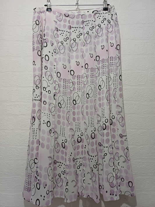 Women's Skirt Joella Di Marco Lilac & White Geometric Circle Print Maxi Size 16 - Very Good Condition