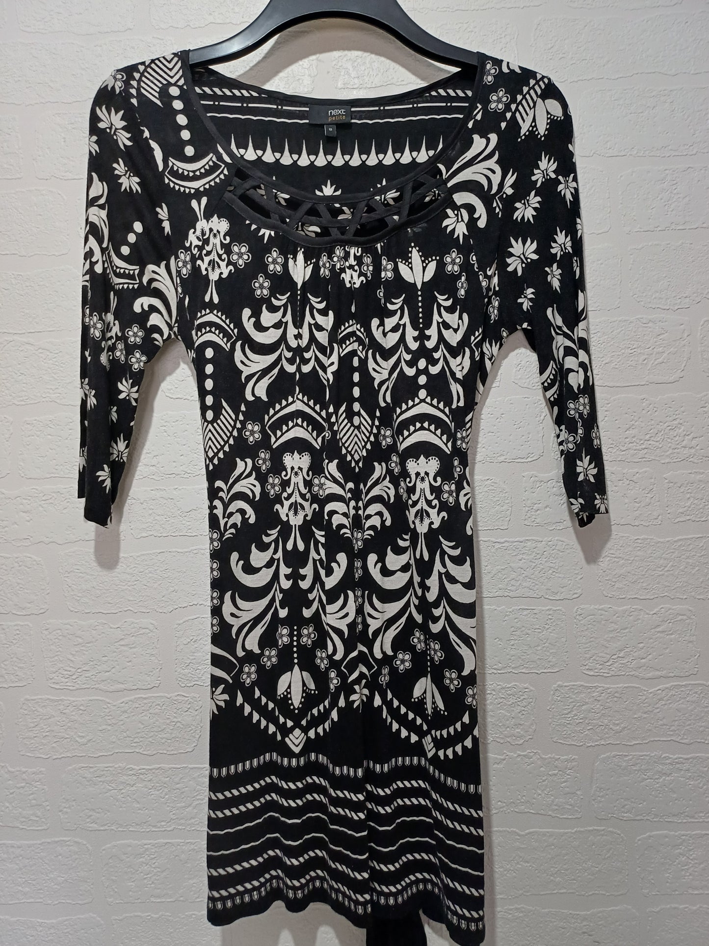 Next Black White Tribal Print Tunic Dress Size 12 17" PTP - Good Condition