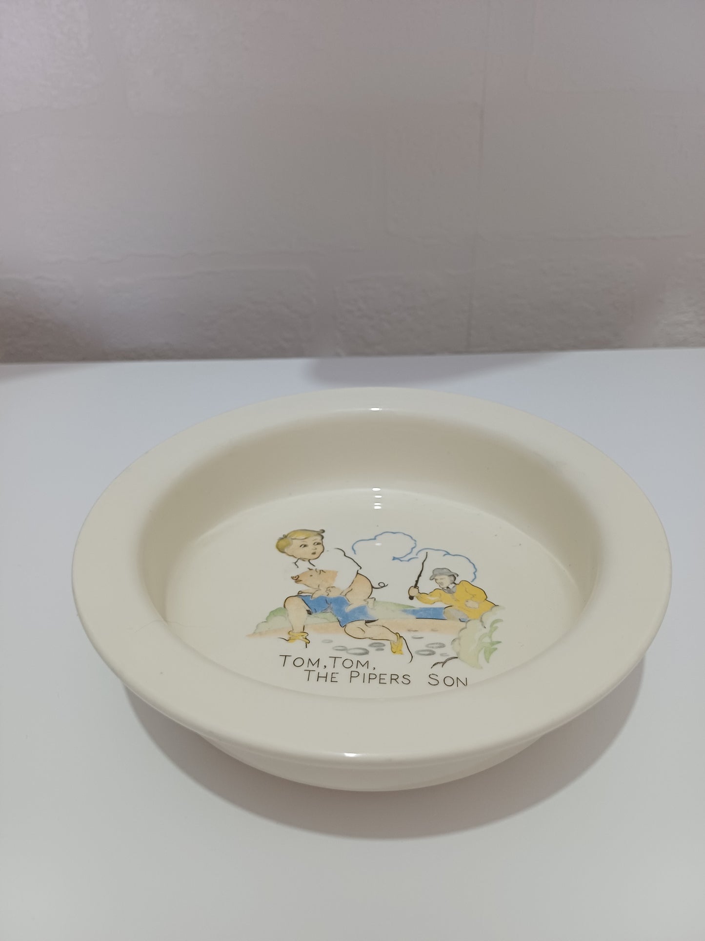 Vintage Fine Bone China Tom Tom The Piper's Son Nursery Rhyme Child's Bowl Made in England