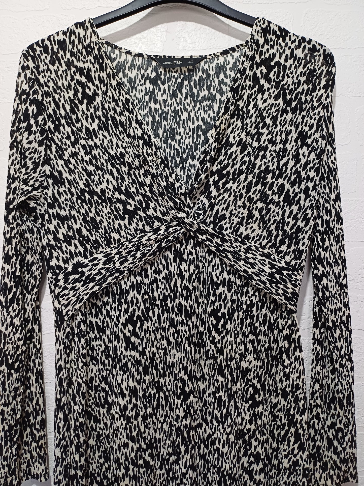 F&F Black and White Leopard Print Dress Size 12 Approx. 19" PTP - Very Good Condition