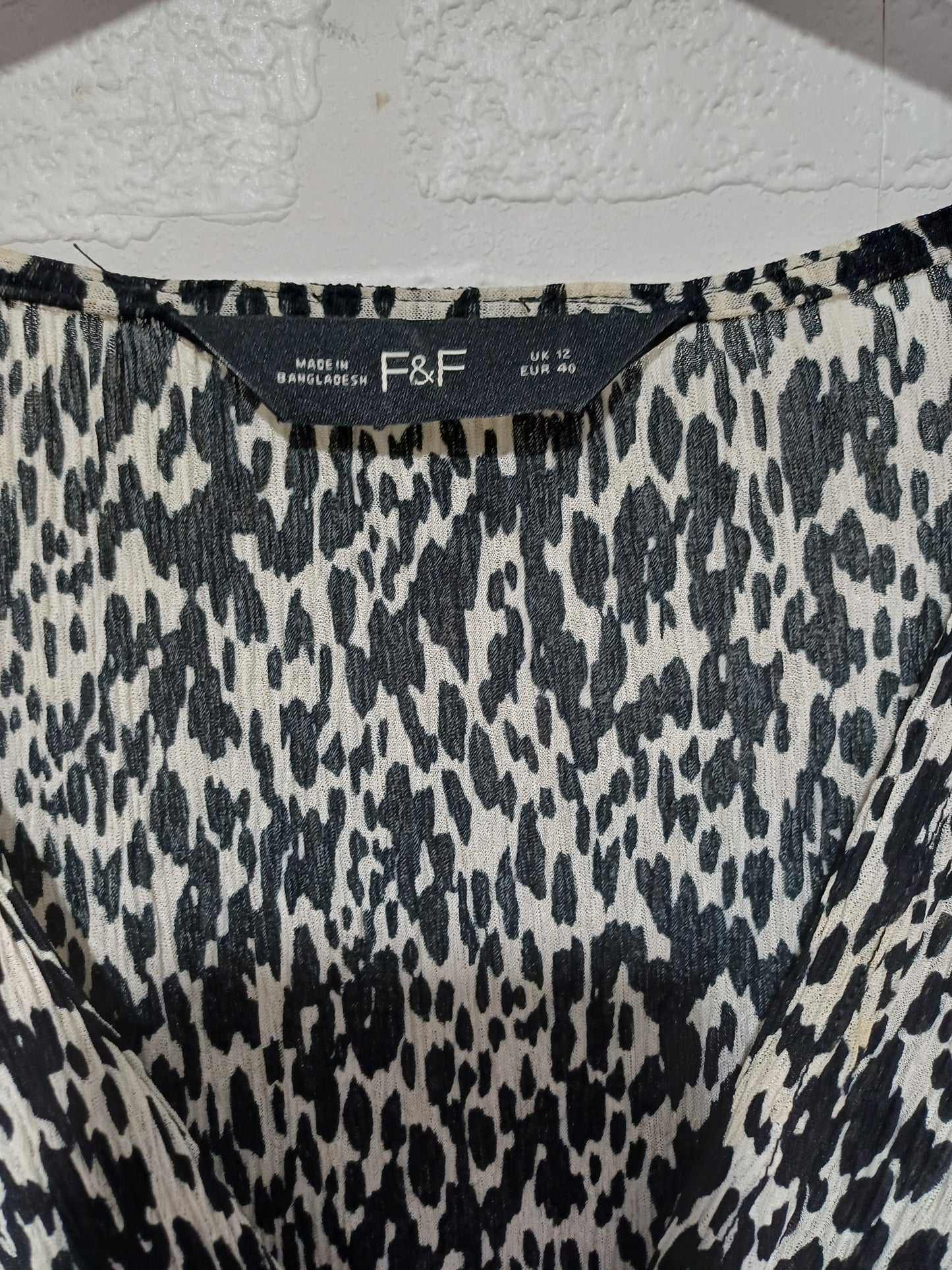 F&F Black and White Leopard Print Dress Size 12 Approx. 19" PTP - Very Good Condition