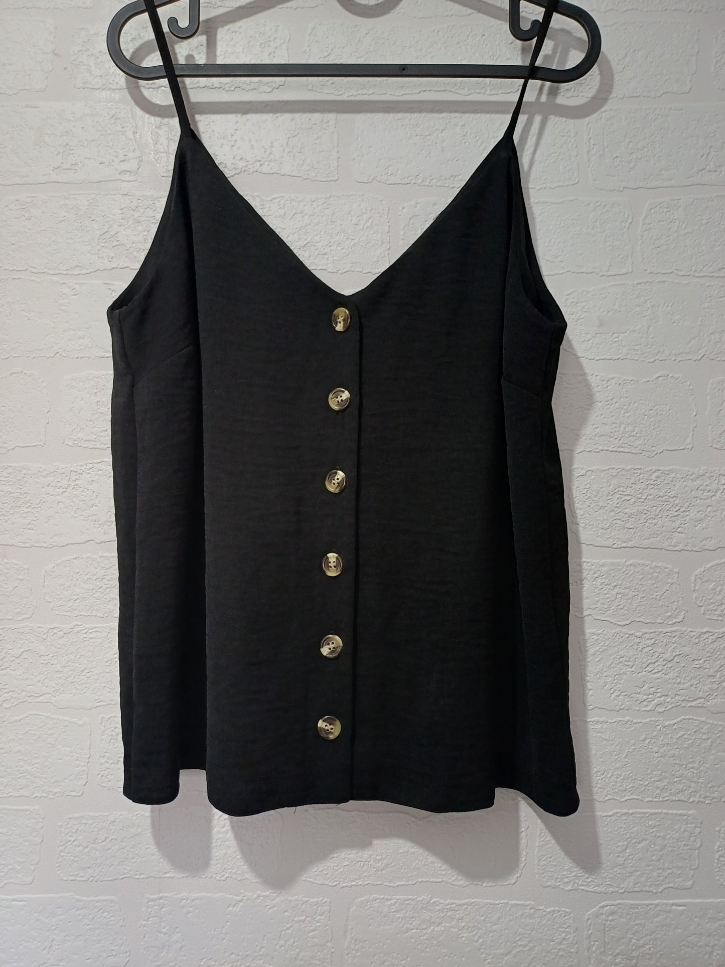New Look Black Strappy Cami Top Size 14 Approx. 20" PTP - Very Good Condition