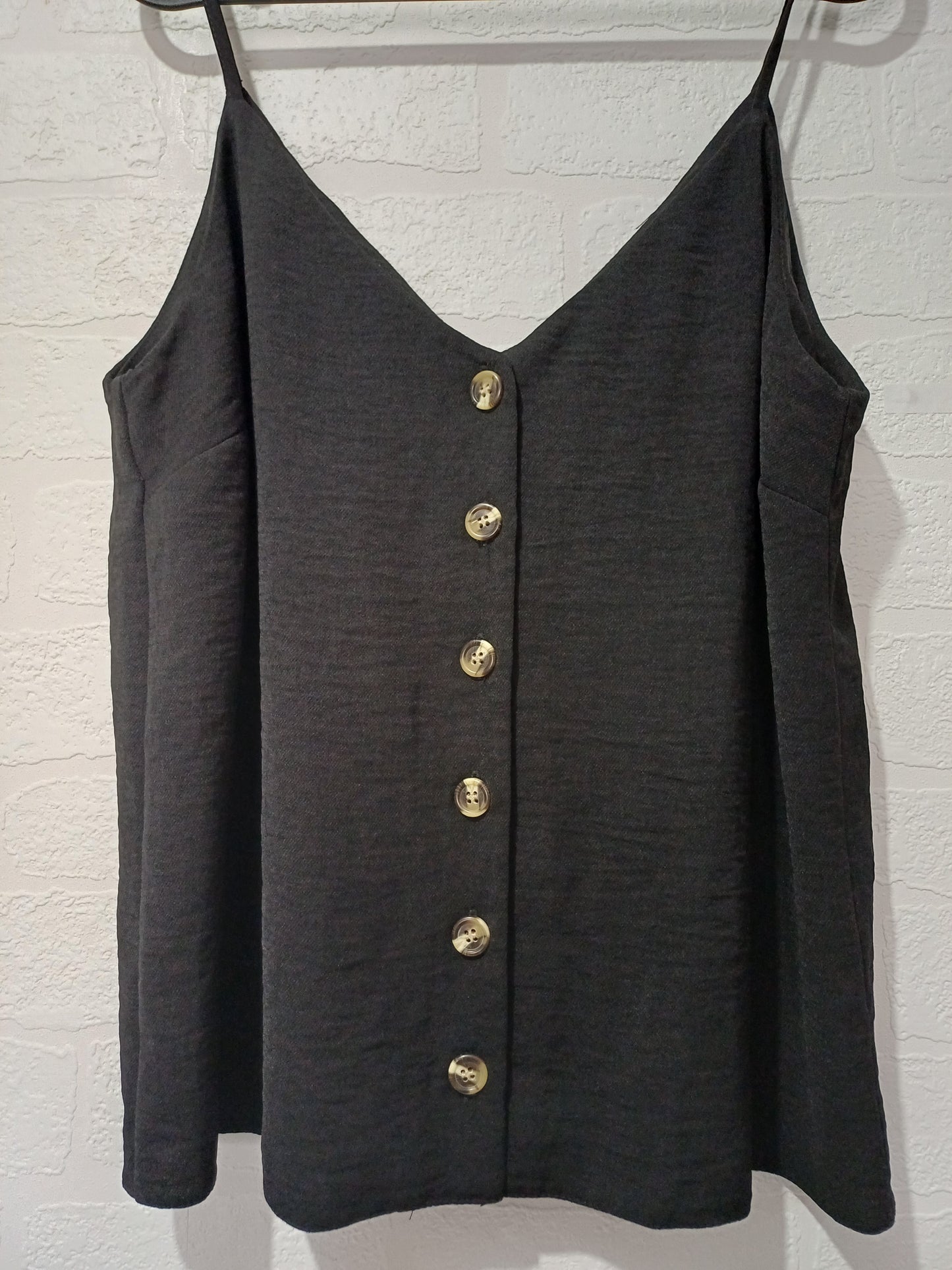 New Look Black Strappy Cami Top Size 14 Approx. 20" PTP - Very Good Condition