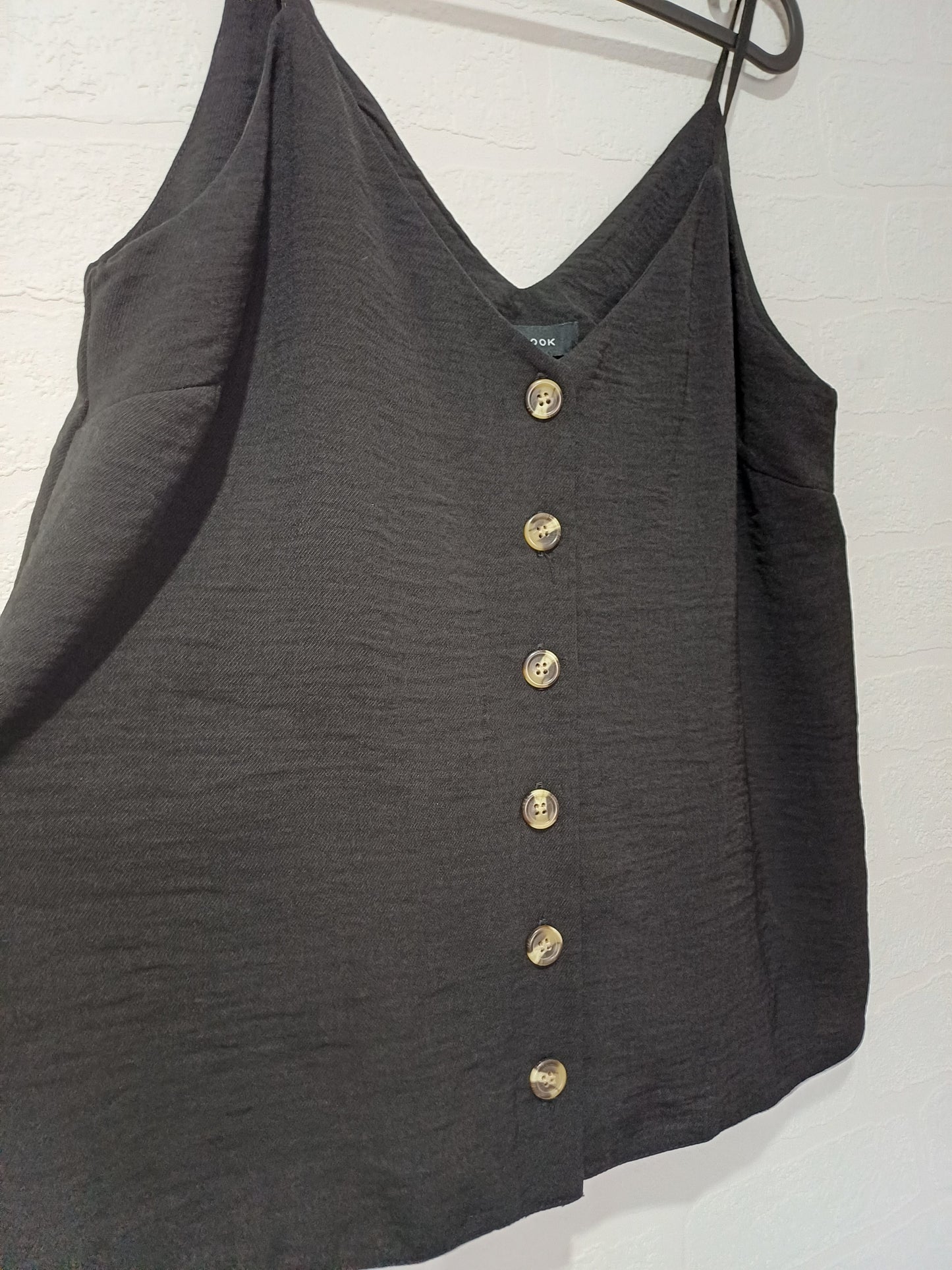 New Look Black Strappy Cami Top Size 14 Approx. 20" PTP - Very Good Condition