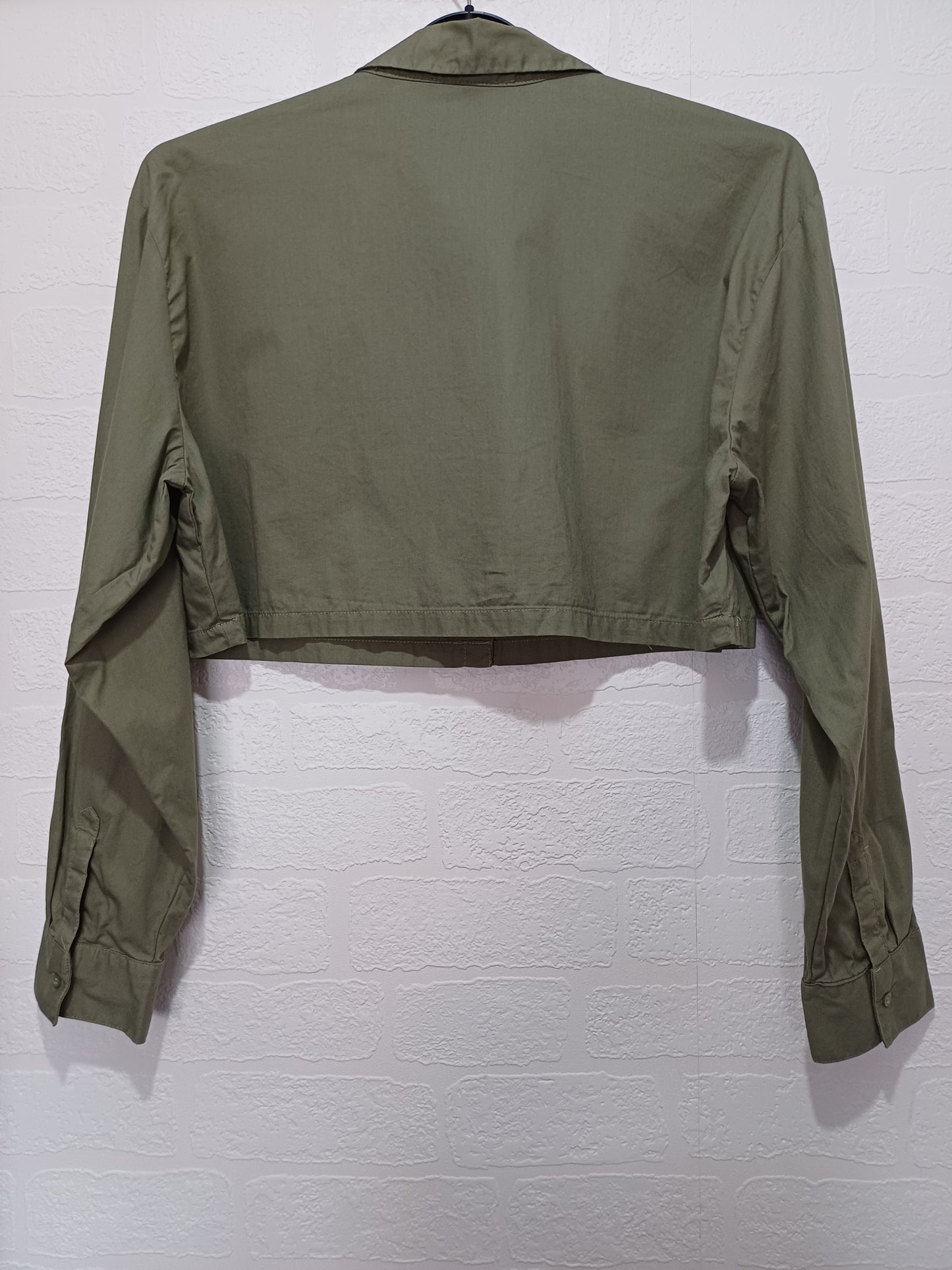 H&M Khaki Cropped Shirt Size L Approx. 22" PTP - Very Good Condition