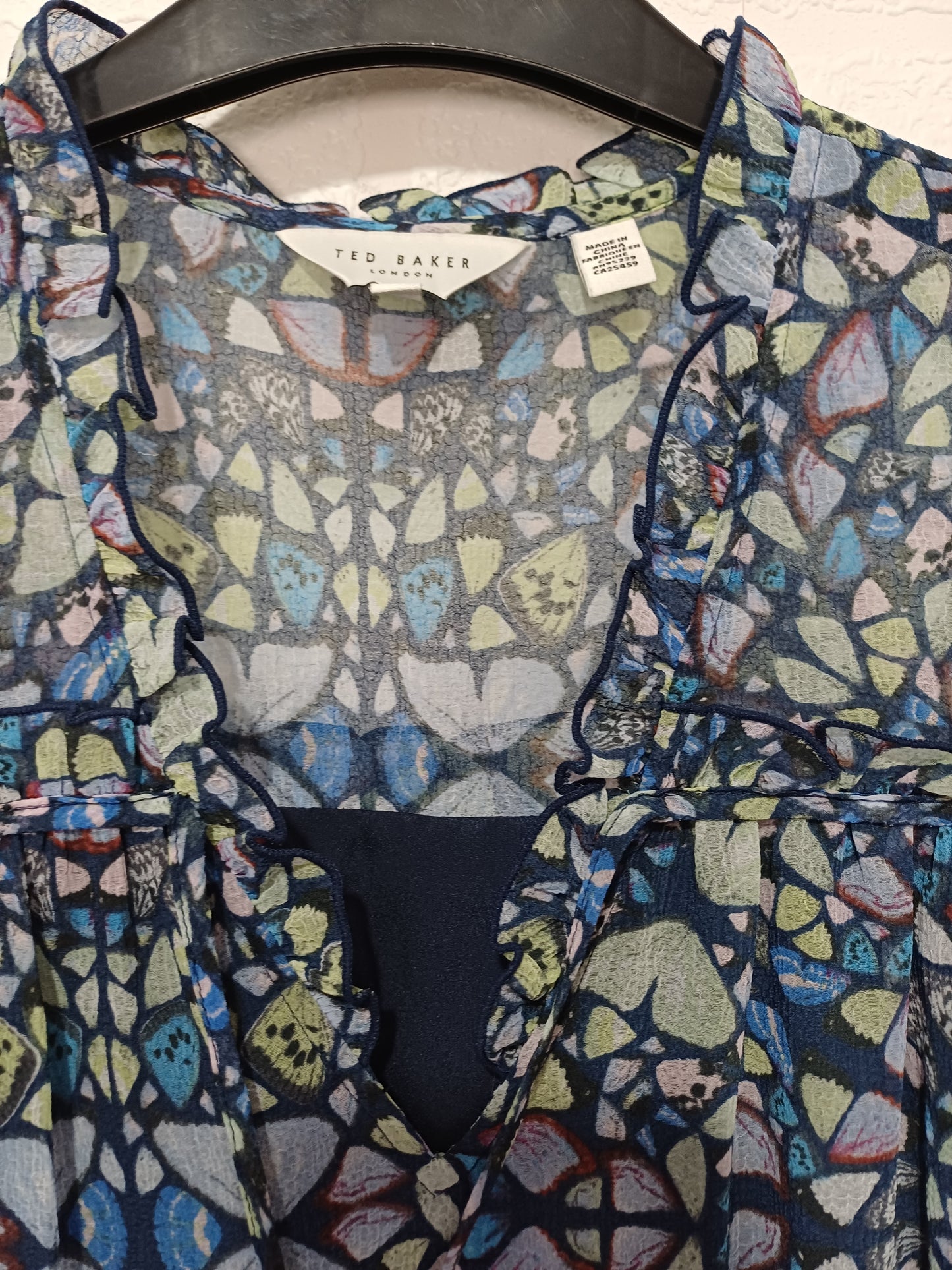 Ted Baker Dalyla Blue Butterfly Print Chiffon Mini Dress Size 1 Approx. 19" PTP - Very Good Condition