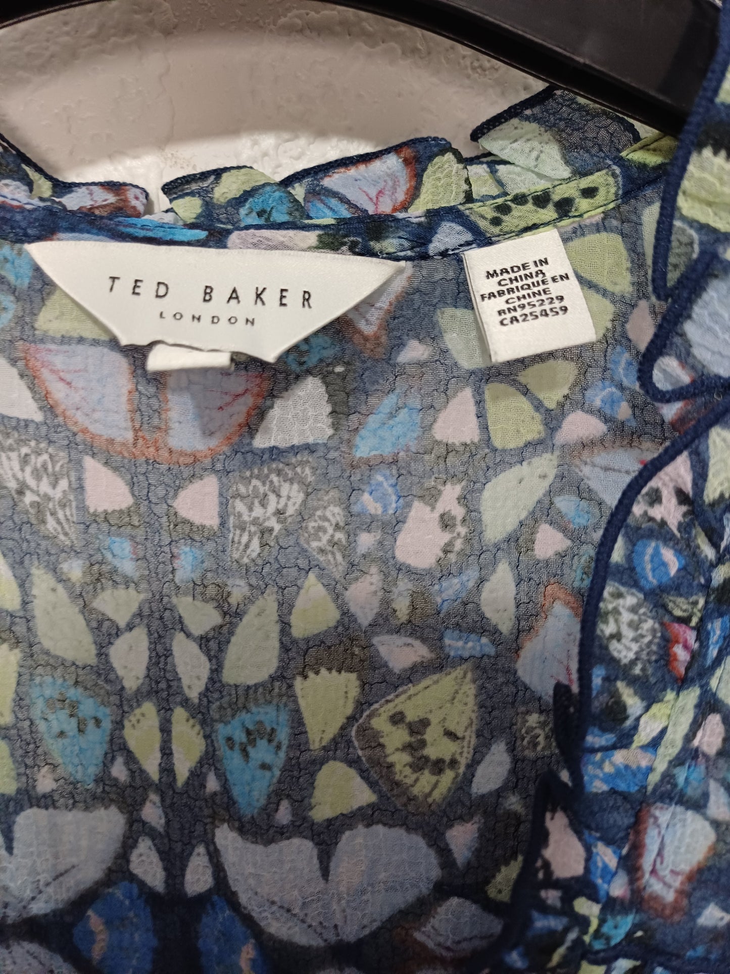 Ted Baker Dalyla Blue Butterfly Print Chiffon Mini Dress Size 1 Approx. 19" PTP - Very Good Condition