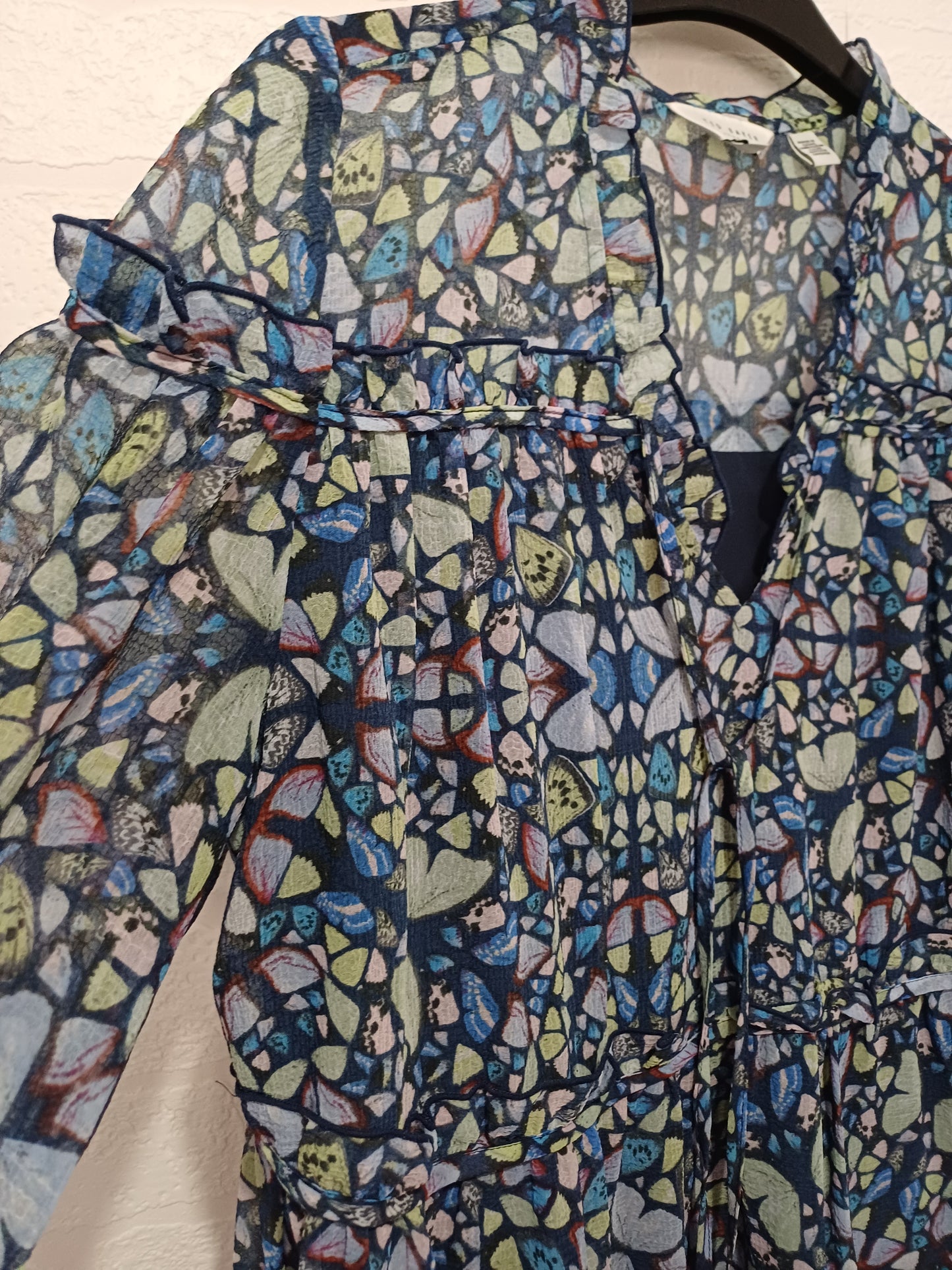Ted Baker Dalyla Blue Butterfly Print Chiffon Mini Dress Size 1 Approx. 19" PTP - Very Good Condition
