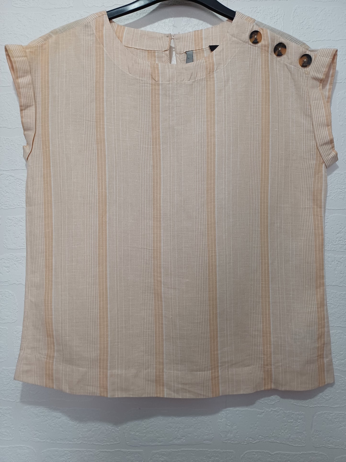 Next Beige & Cream Striped Cotton Sleeveless Blouse Size 10 Approx. 21" PTP - Very Good Condition