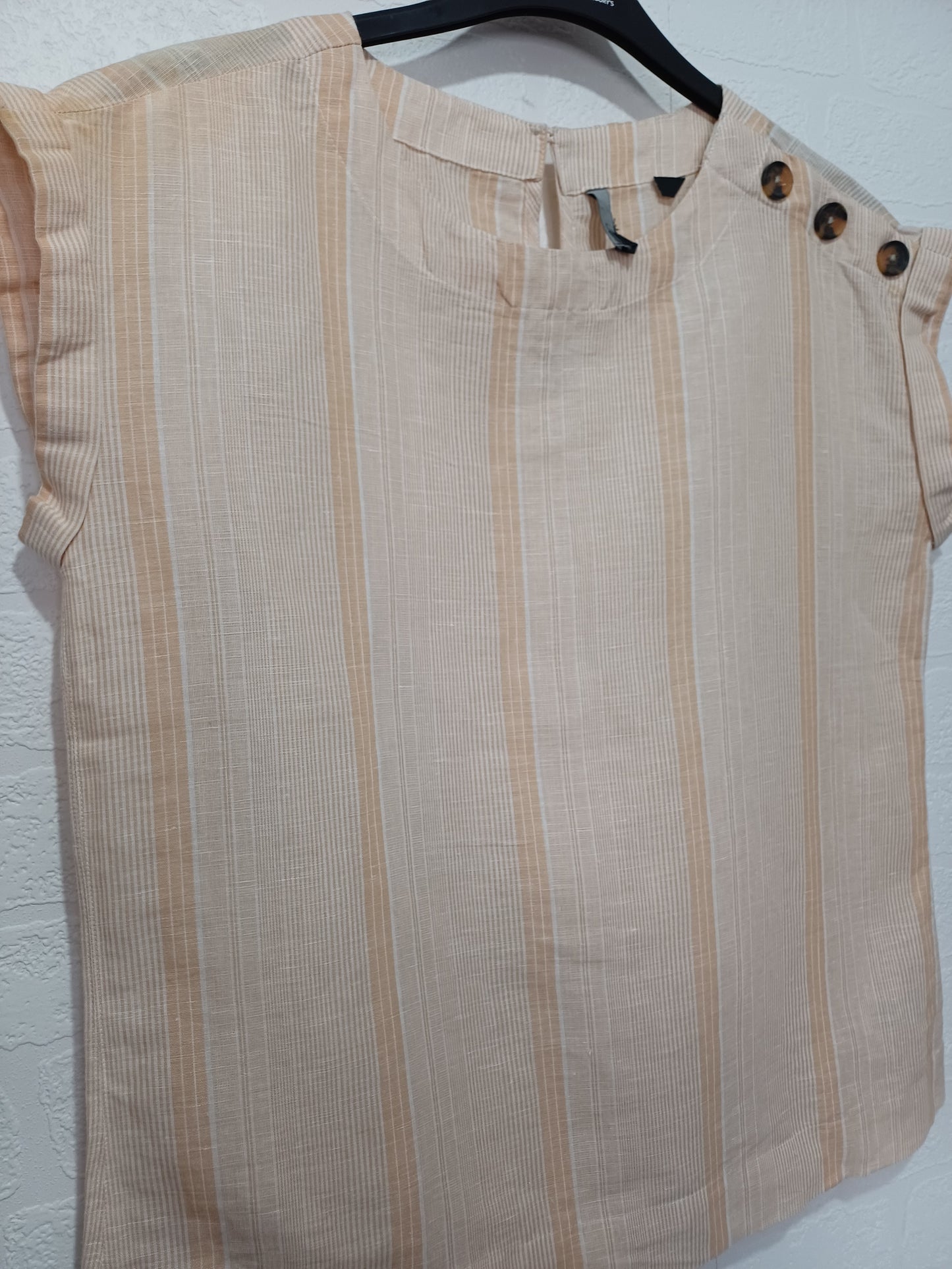 Next Beige & Cream Striped Cotton Sleeveless Blouse Size 10 Approx. 21" PTP - Very Good Condition