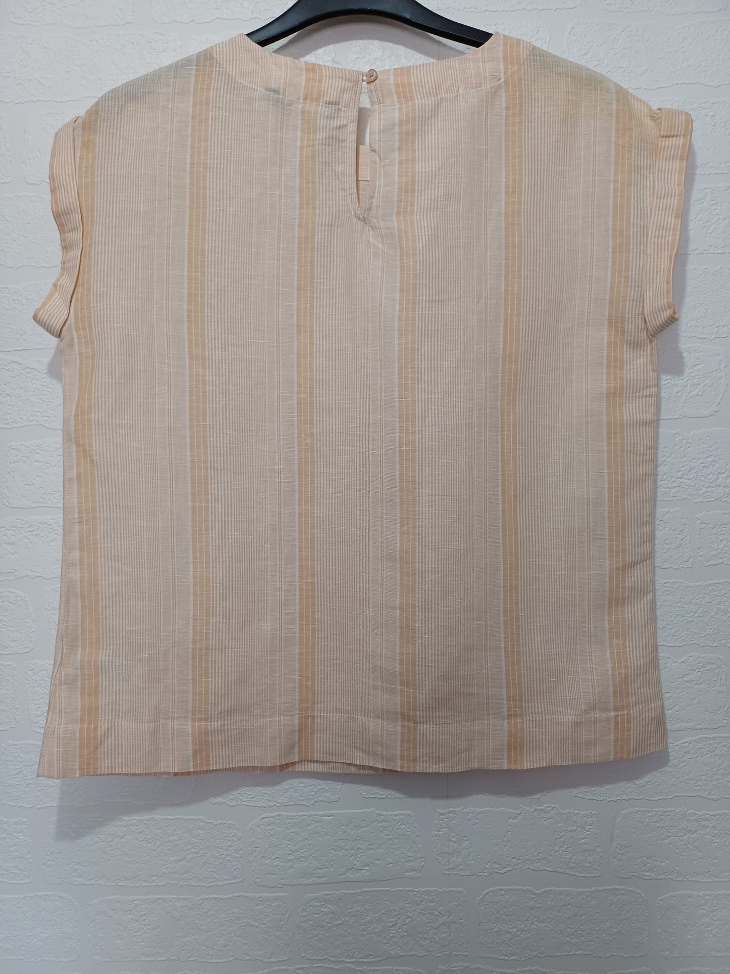 Next Beige & Cream Striped Cotton Sleeveless Blouse Size 10 Approx. 21" PTP - Very Good Condition