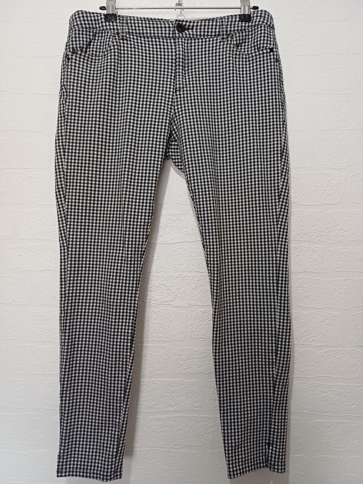 Esprit Black & White Gingham Check Slim Trousers Size 14 Approx. 32" Waist - Very Good Condition