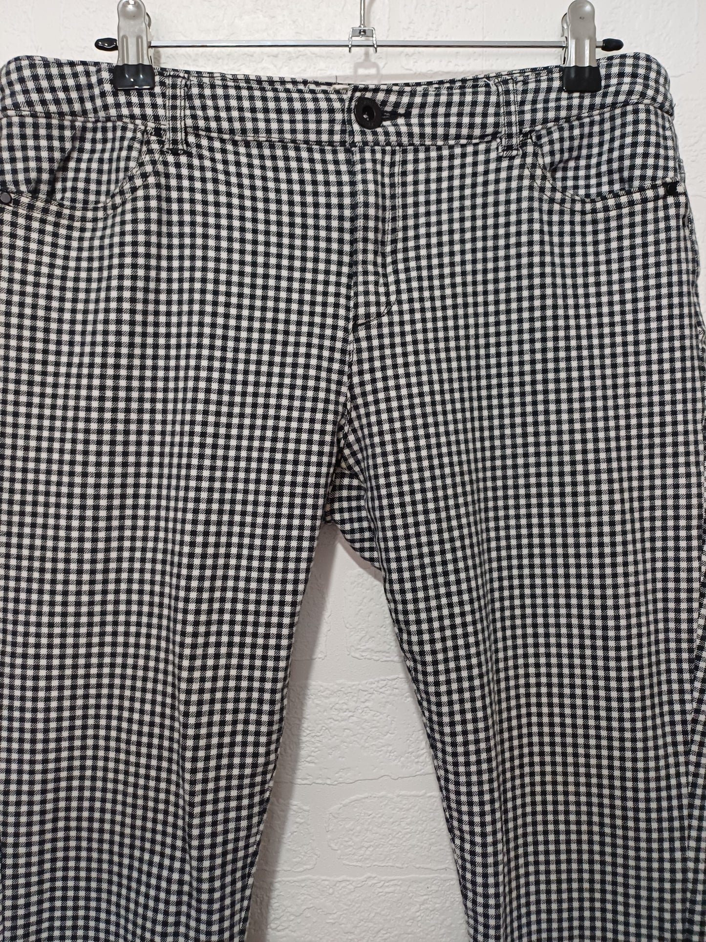 Esprit Black & White Gingham Check Slim Trousers Size 14 Approx. 32" Waist - Very Good Condition