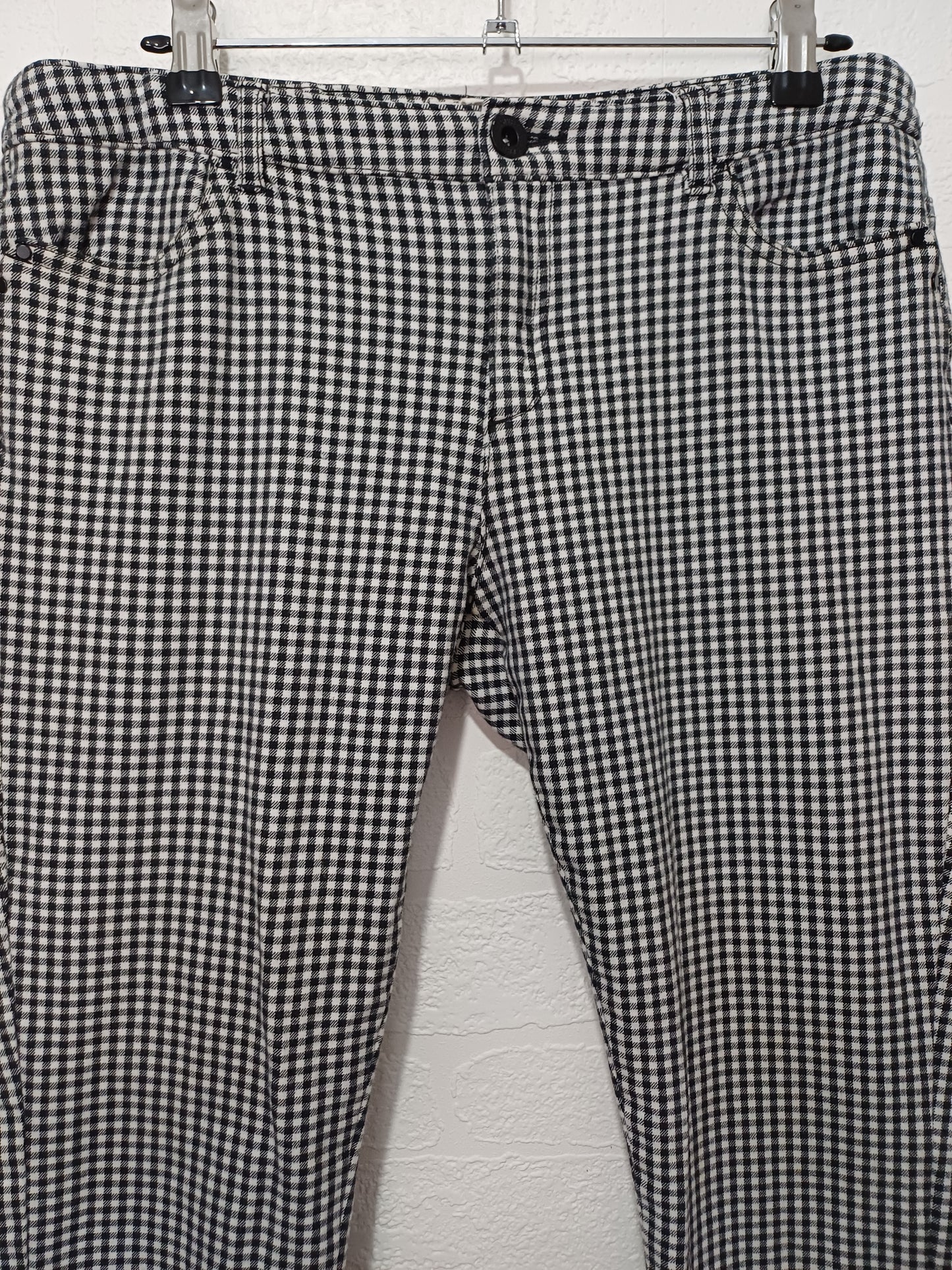 Esprit Black & White Gingham Check Slim Trousers Size 14 Approx. 32" Waist - Very Good Condition