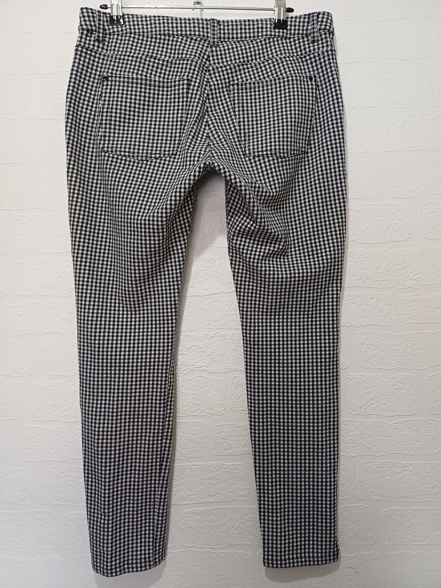 Esprit Black & White Gingham Check Slim Trousers Size 14 Approx. 32" Waist - Very Good Condition