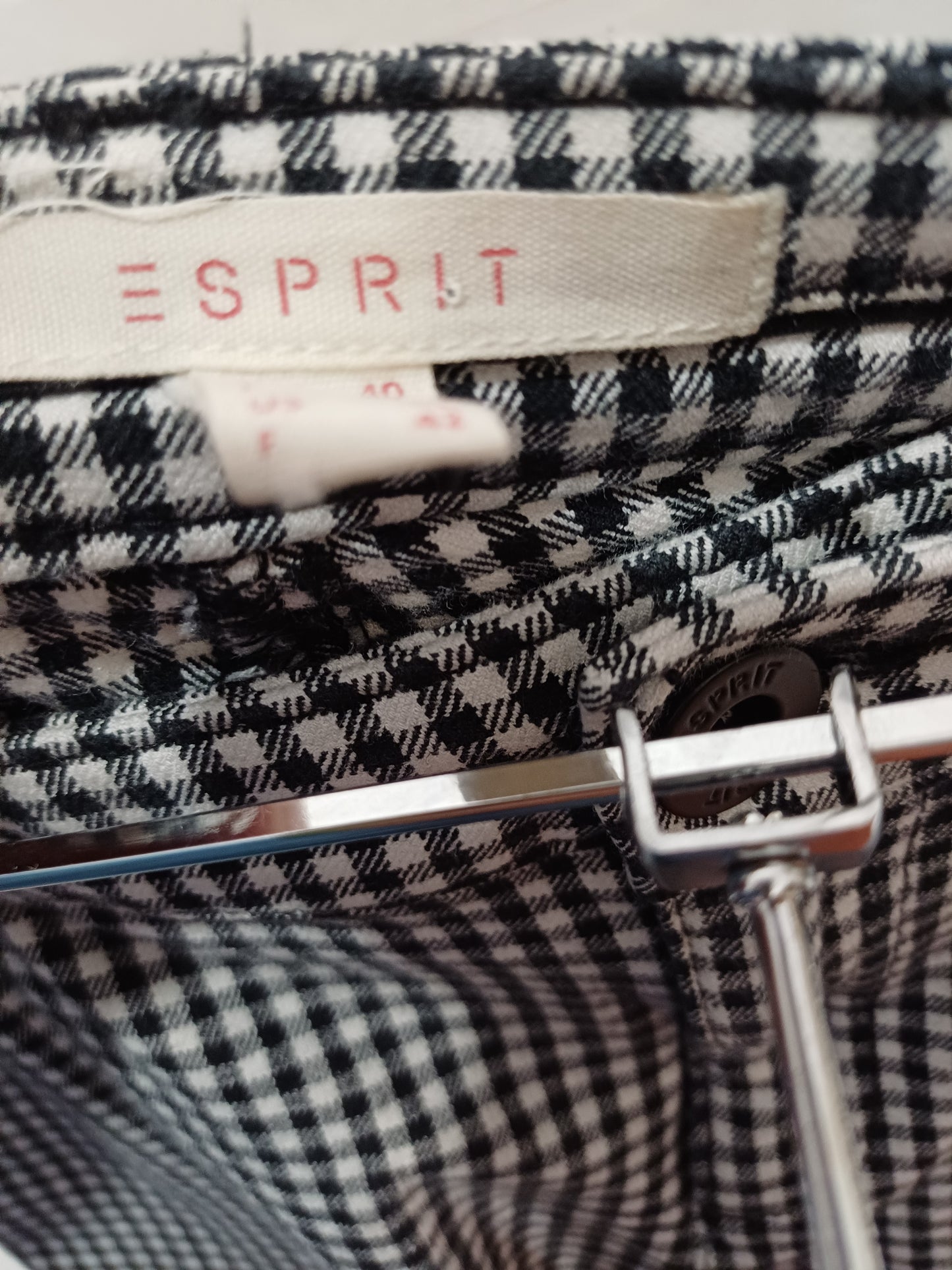 Esprit Black & White Gingham Check Slim Trousers Size 14 Approx. 32" Waist - Very Good Condition