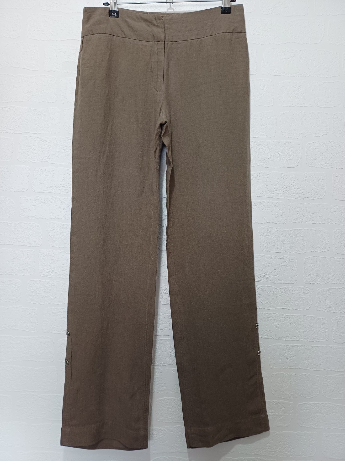 Joseph Brown-Green Linen Wide Leg Trousers Size S Approx. 30" Waist - Good Condition