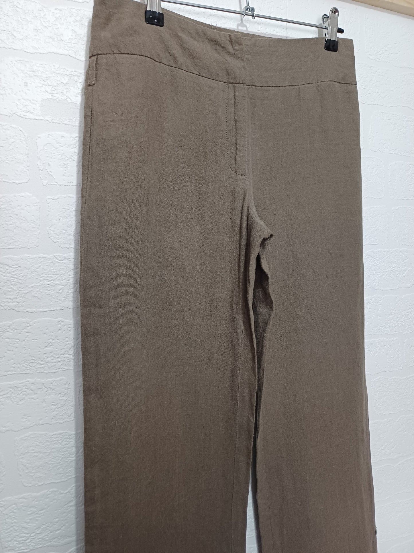 Joseph Brown-Green Linen Wide Leg Trousers Size S Approx. 30" Waist - Good Condition