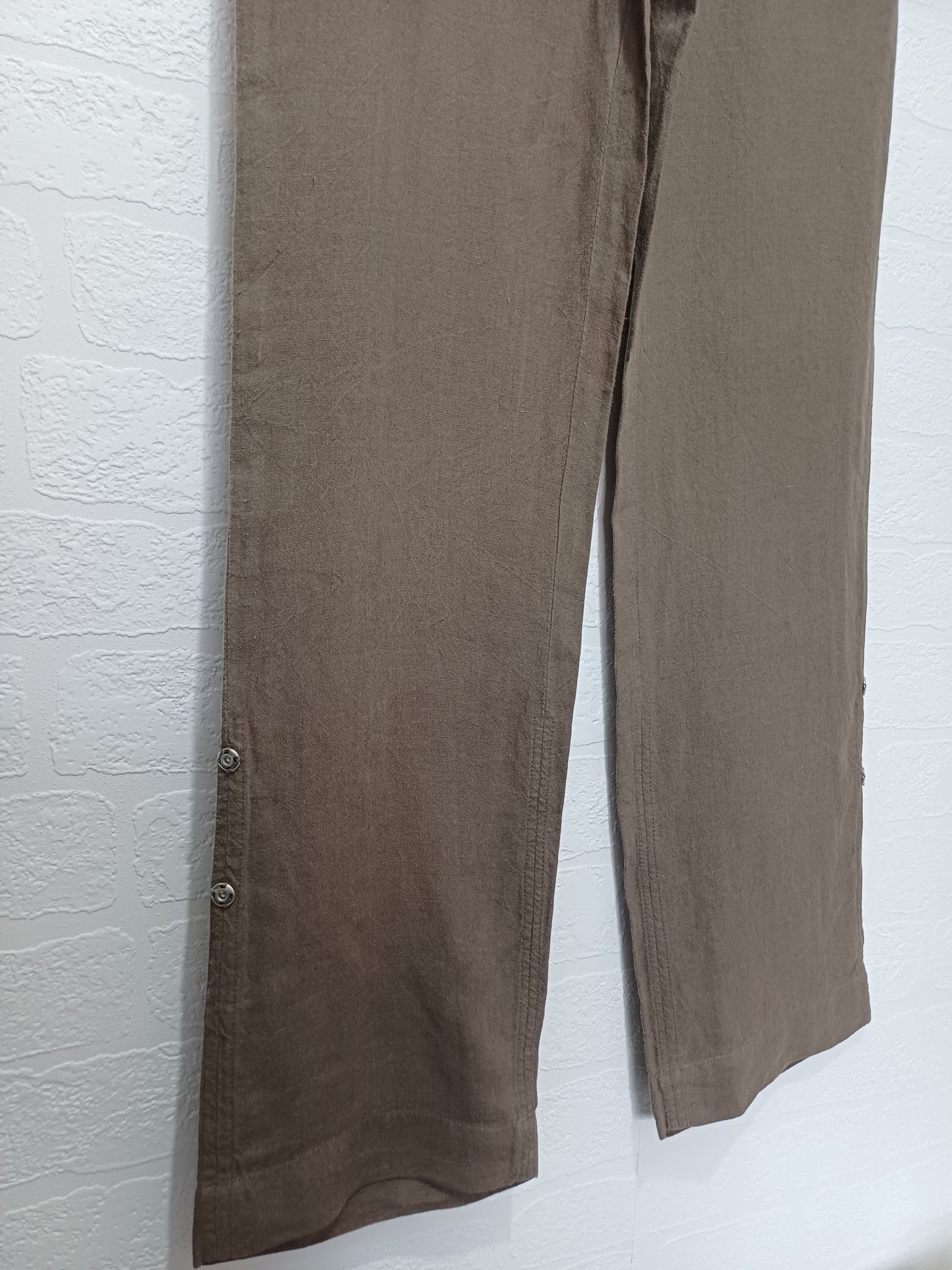 Joseph Brown-Green Linen Wide Leg Trousers Size S Approx. 30" Waist - Good Condition