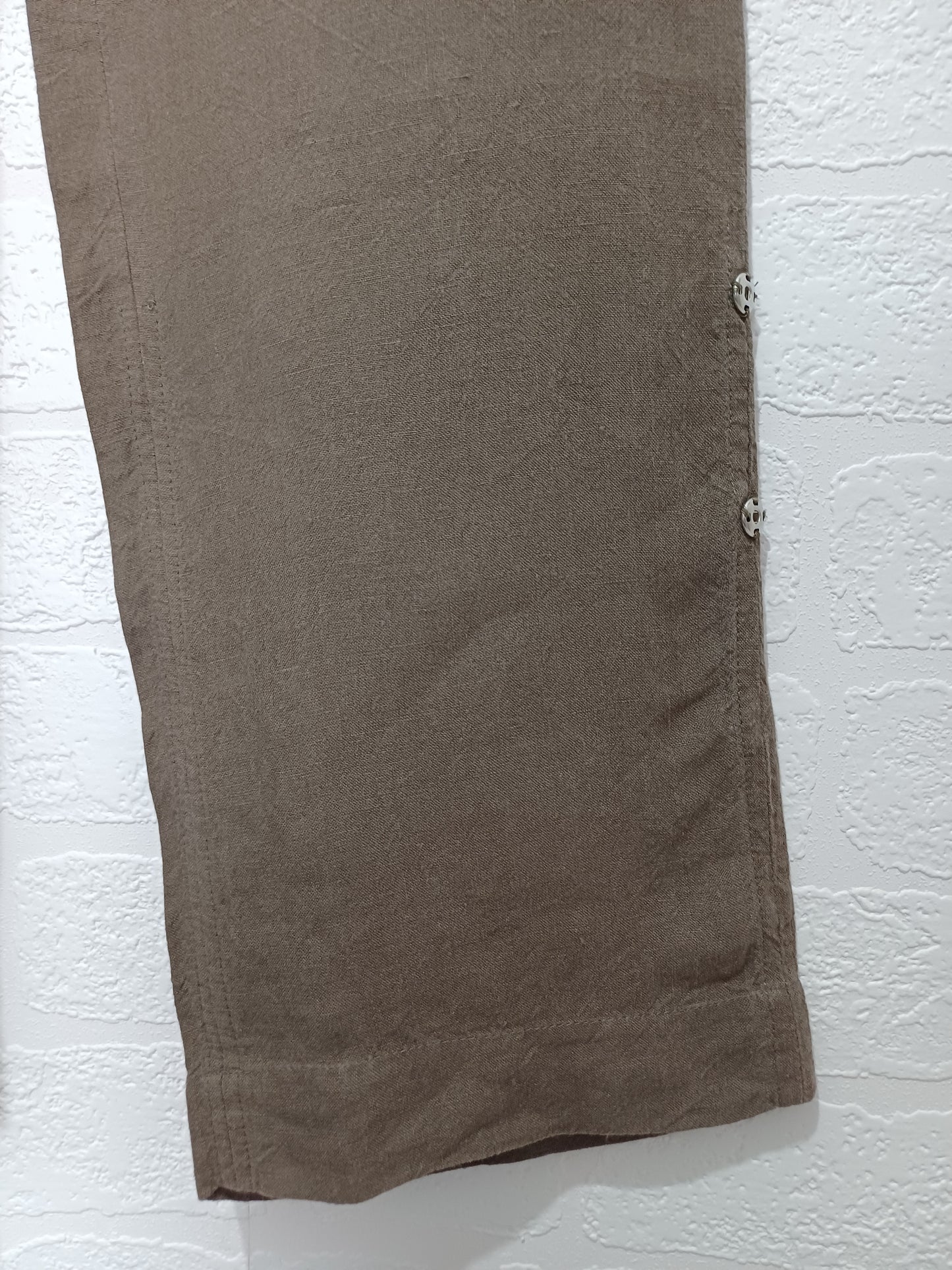 Joseph Brown-Green Linen Wide Leg Trousers Size S Approx. 30" Waist - Good Condition